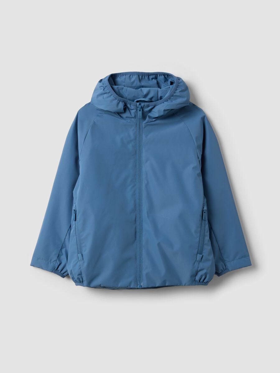 Blue kids&rsquo; rain jacket with hood and zip_0