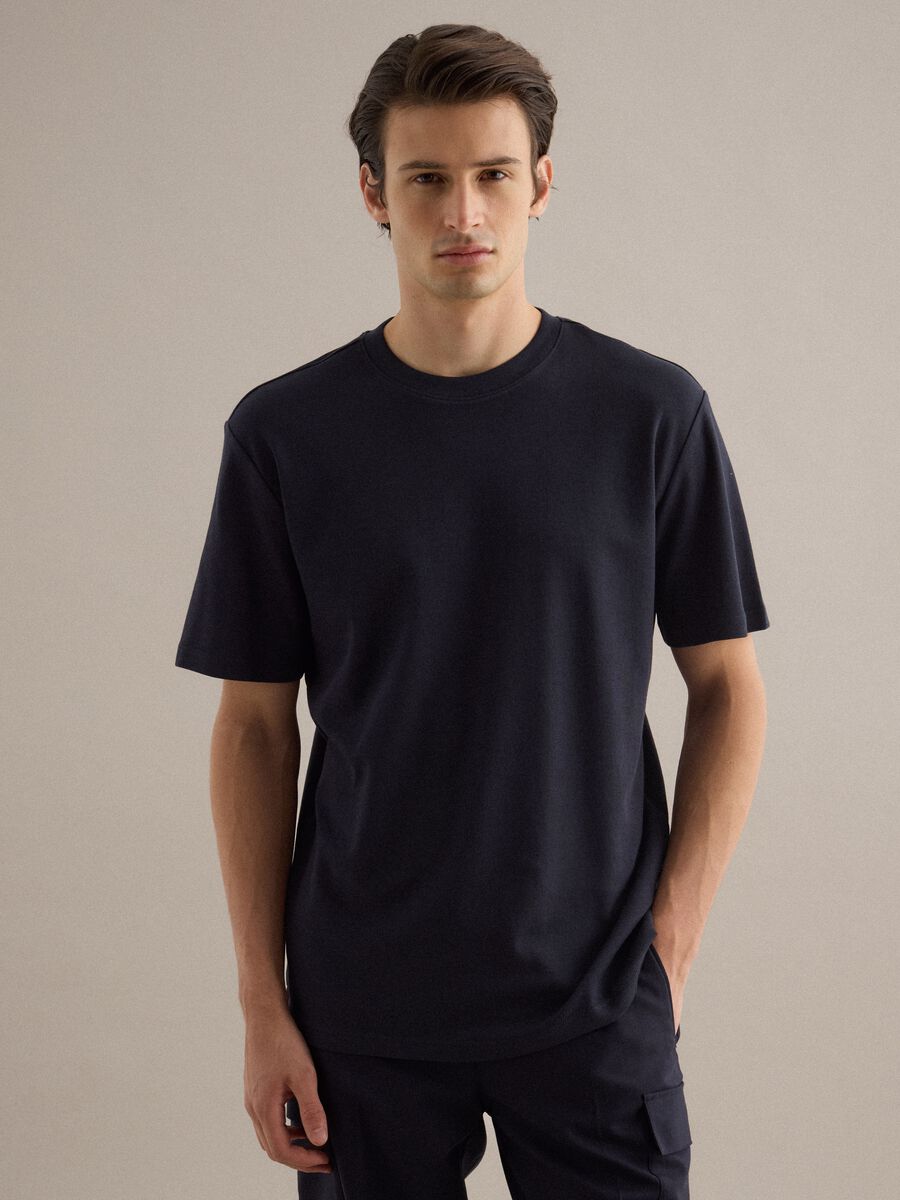 T-shirt girocollo in puro cotone nera regular fit_1