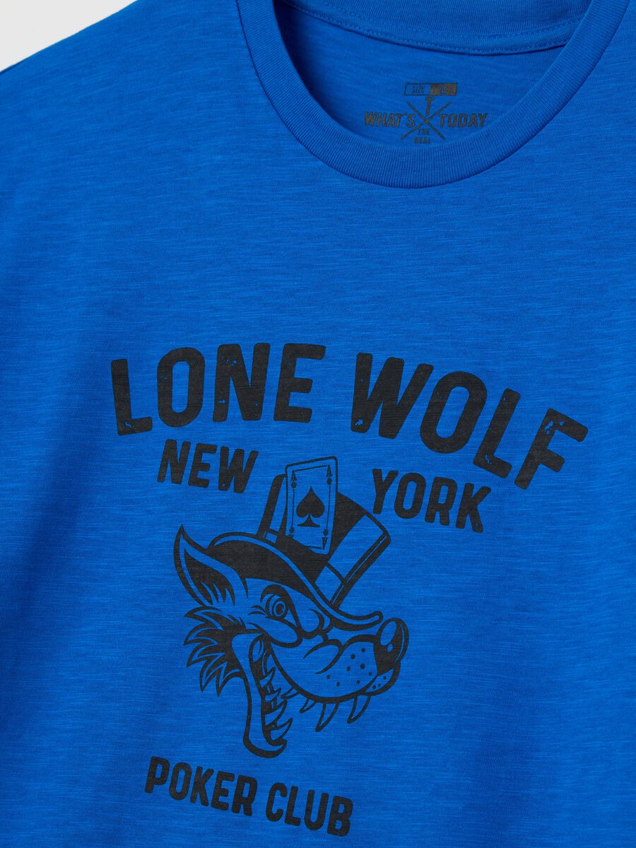 Cotton T-shirt with poker motif wolf print_5