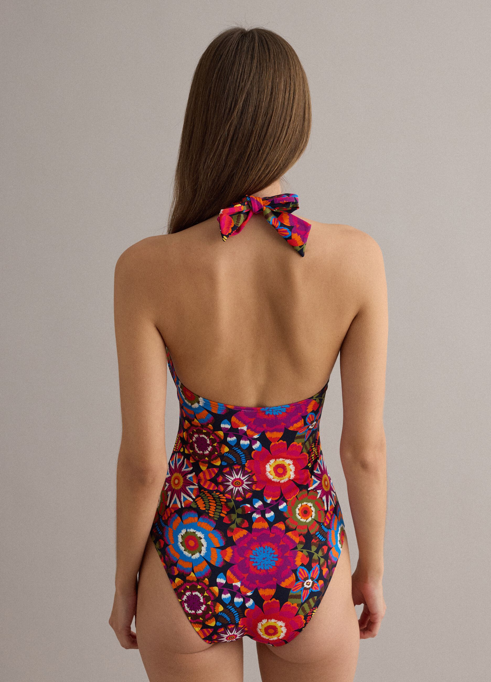 Multicolour stretch fabric swimsuit