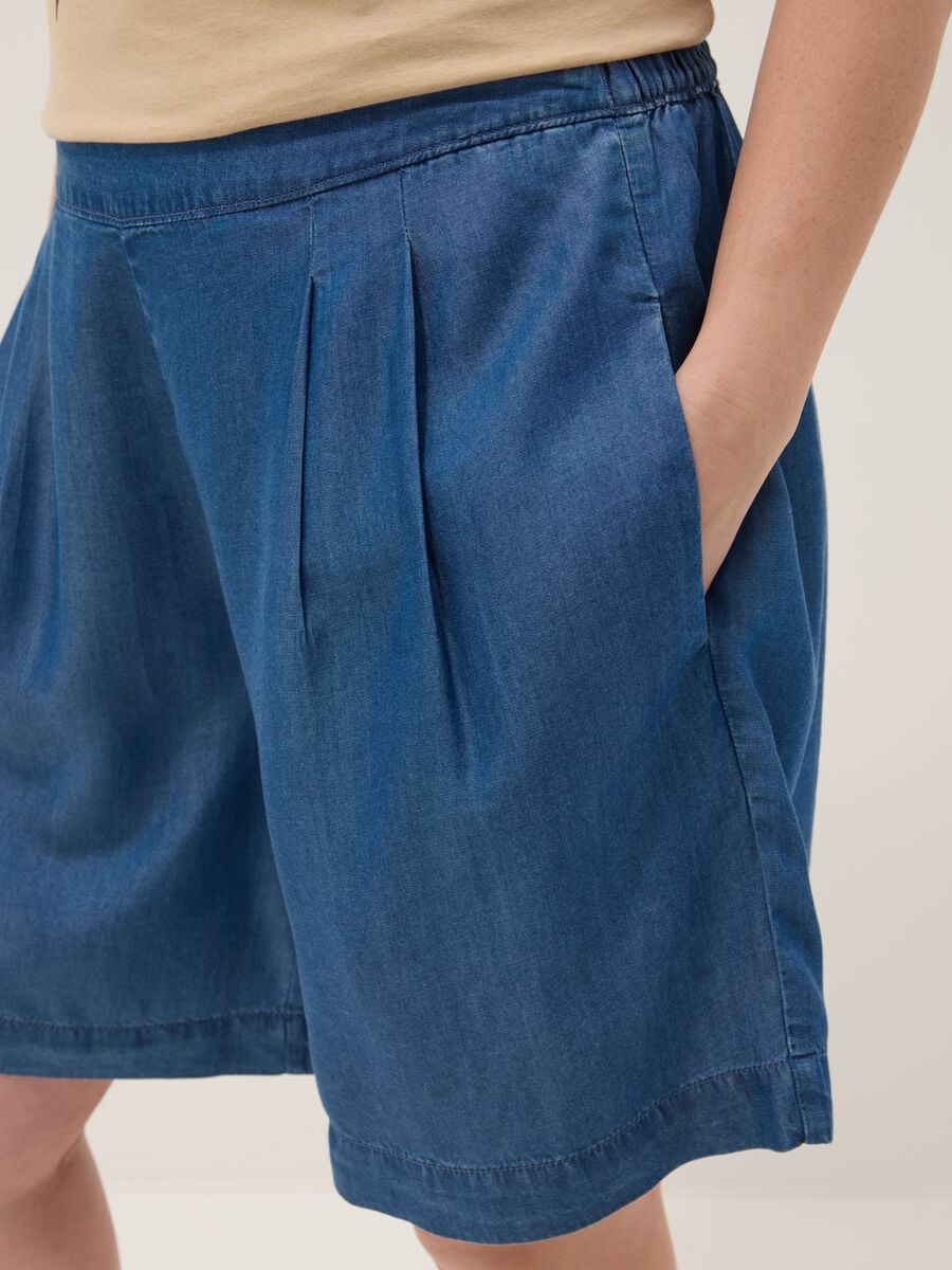 Blue pure lyocell shorts with elasticated waist, relaxed fit_3