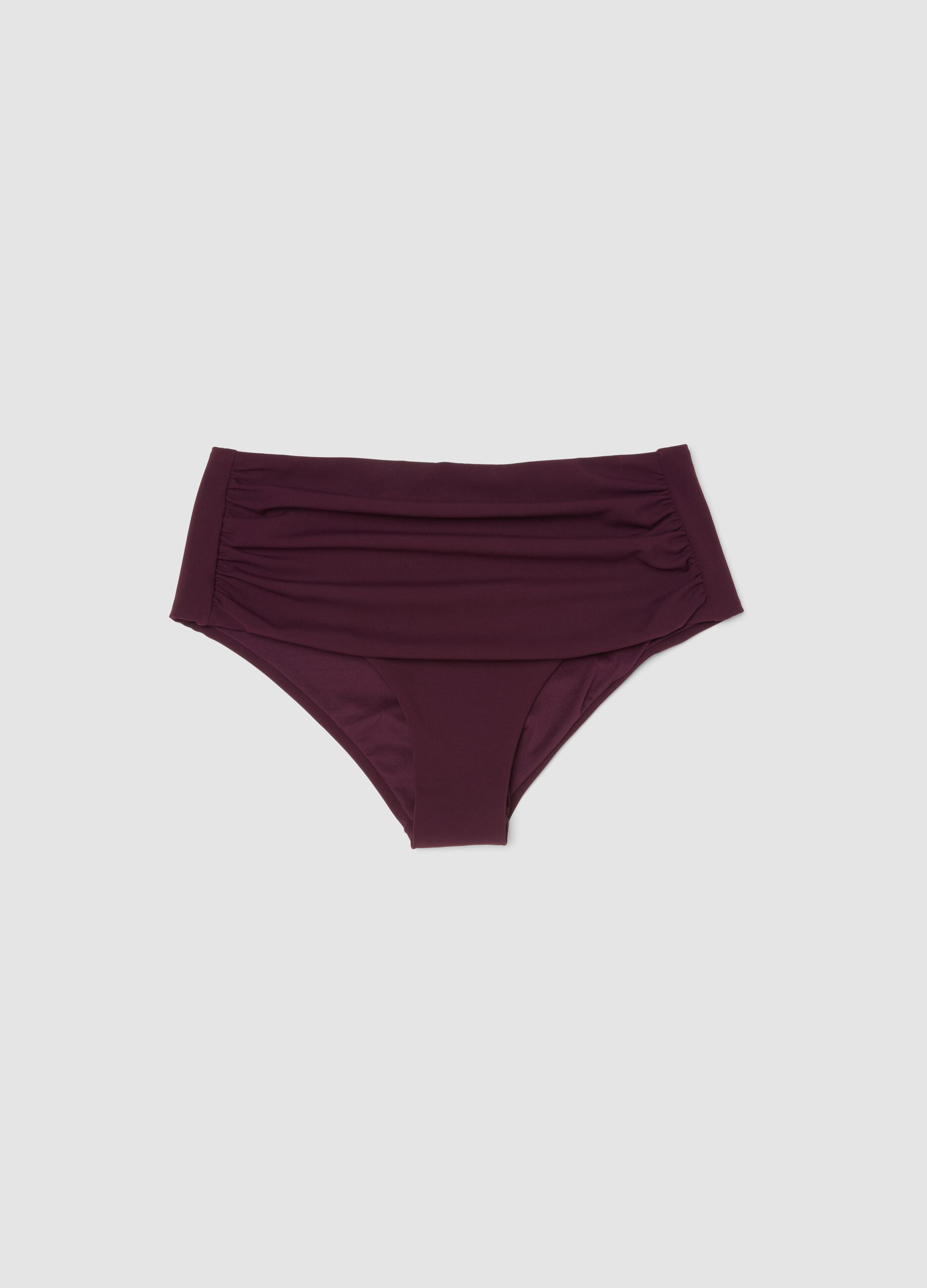 Purple high-waist stretch bikini bottoms with shaping effect