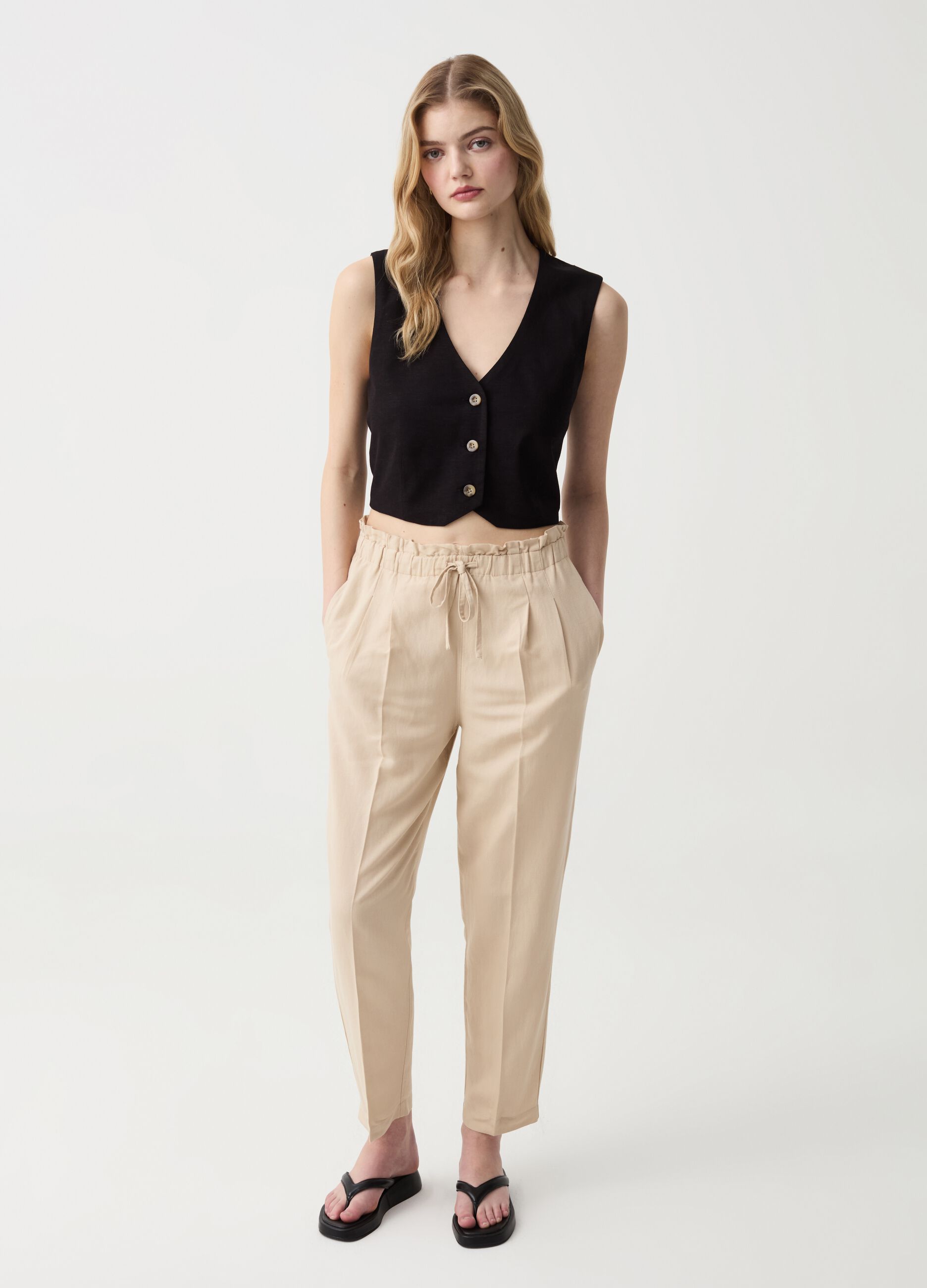 Ovs Pantalone a sigaretta con pinces e coulisse