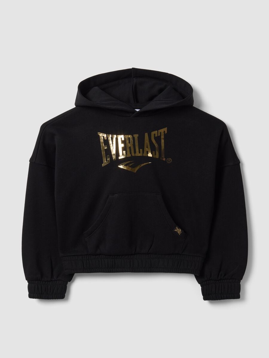 Black cotton-blend hoodie with logo for girls_0