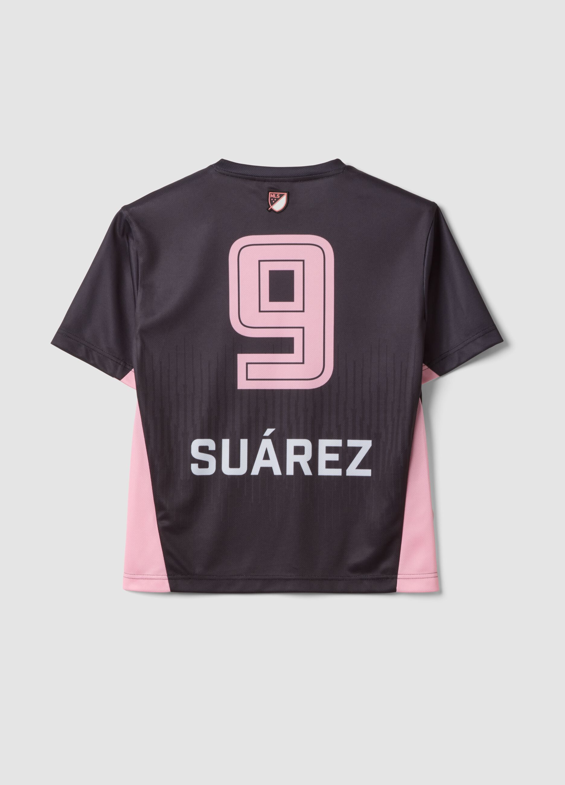 Black short-sleeve T-shirt with pink details, regular fit