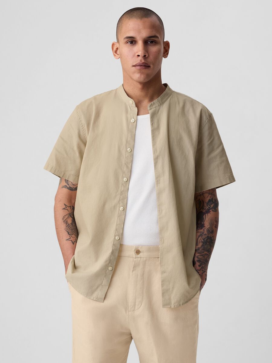 Short-sleeved shirt with Mandarin collar_0