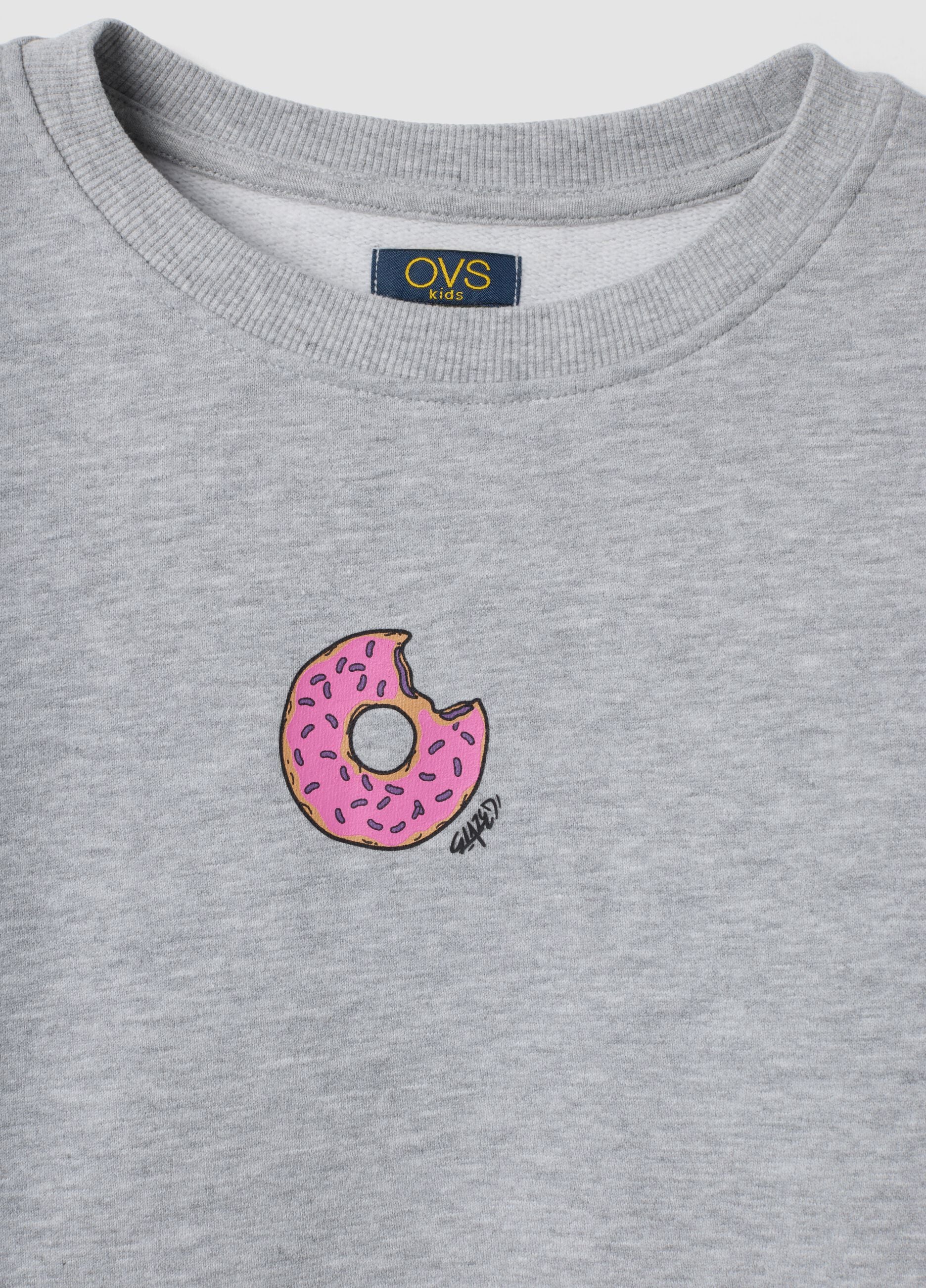 Grey marl sweatshirt with ribbed collar in organic cotton and viscose blend