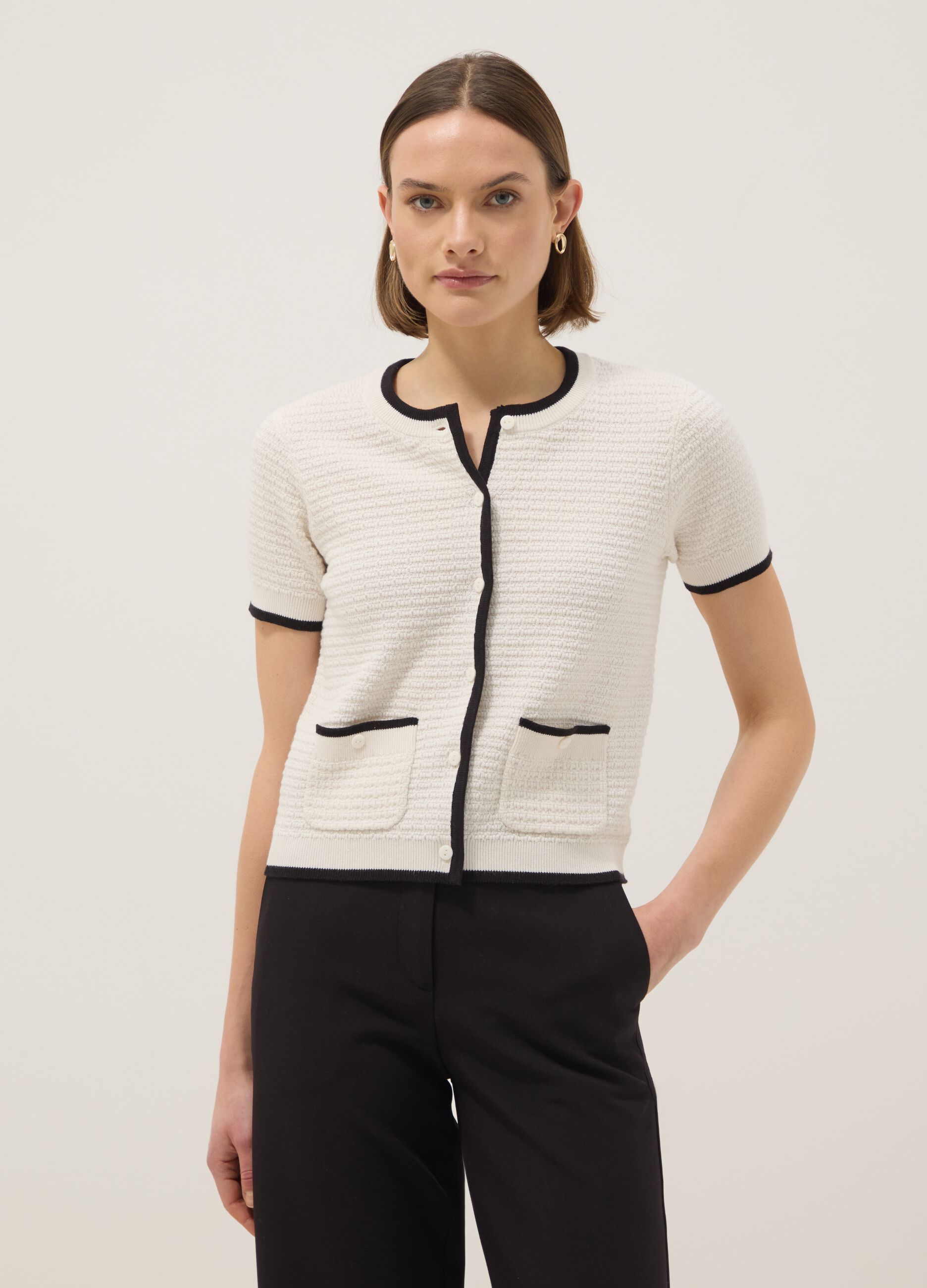 White cardigan in pure cotton regular fit with buttons