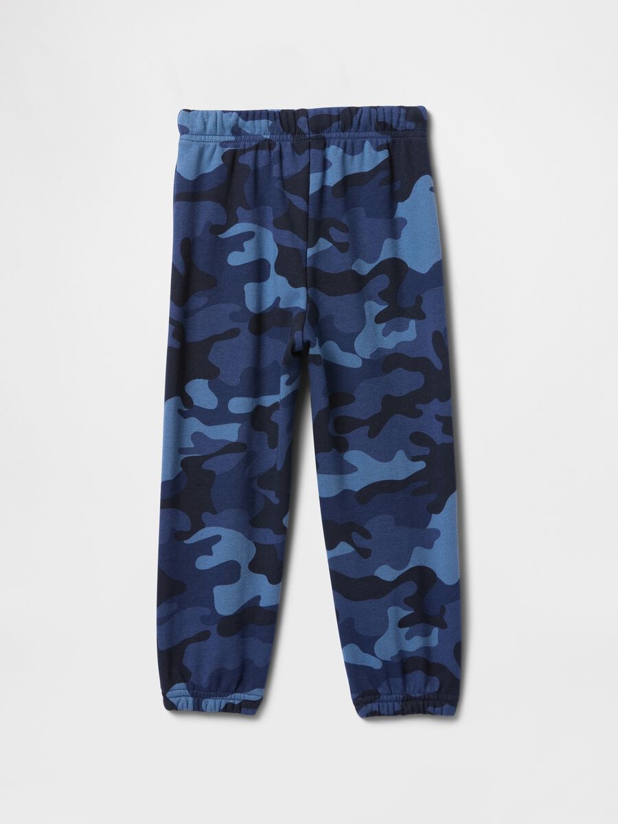 Pantaloni in misto cotone con logo e fantasia mimetica_1