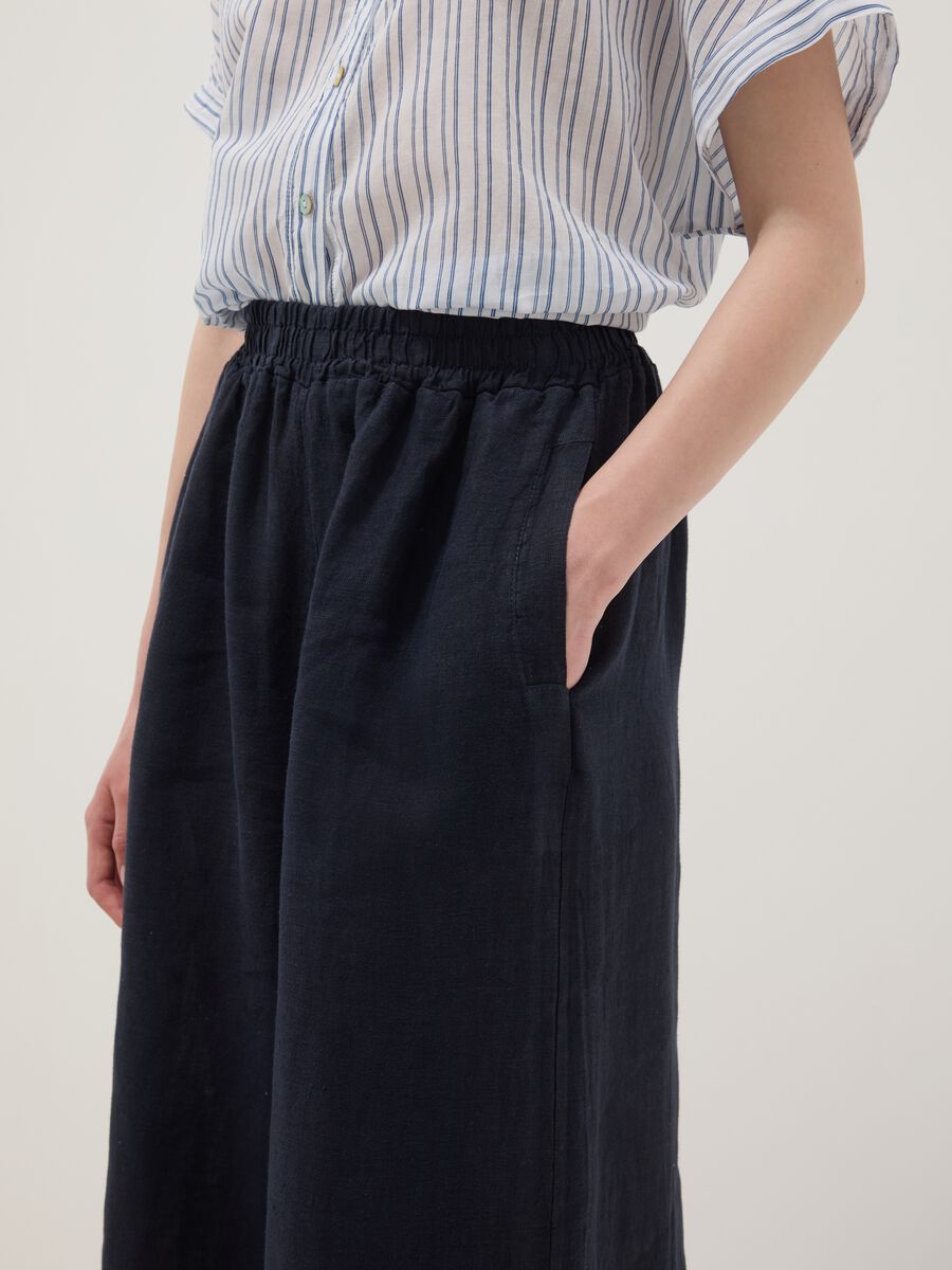 Pantaloni blu in puro lino a gamba ampia regular fit_3