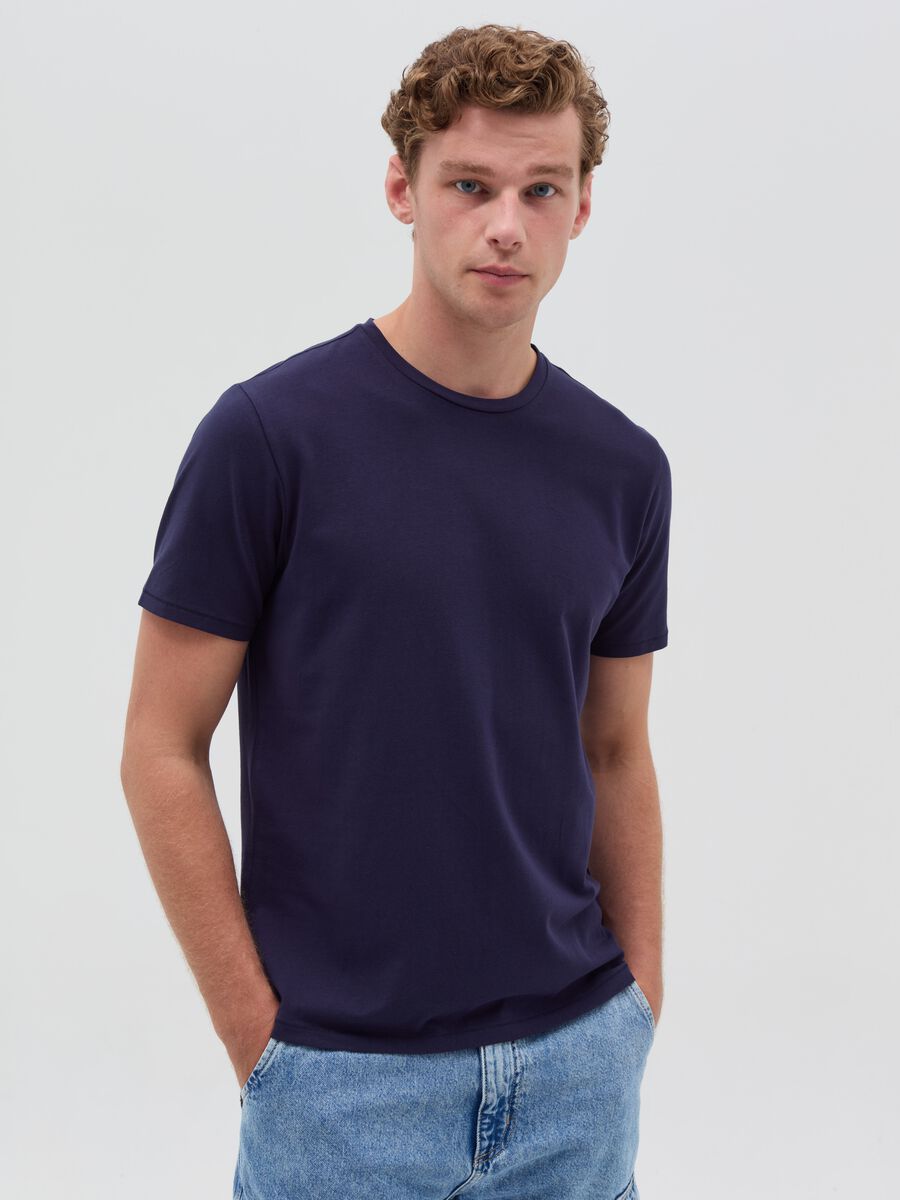 Stretch cotton T-shirt with crew-neck_0