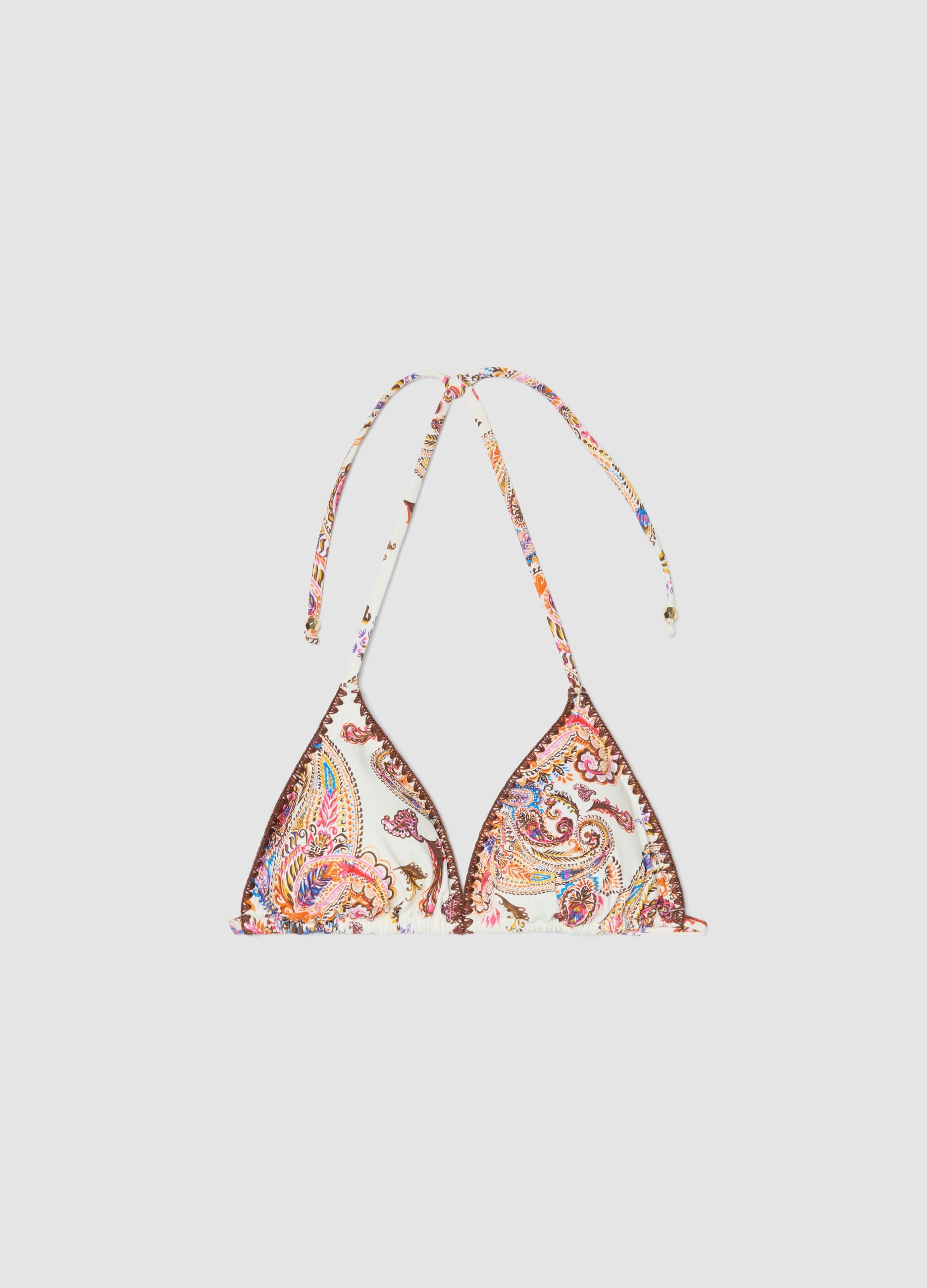Top bikini multicolor in tessuto elasticizzato con fantasia paisley