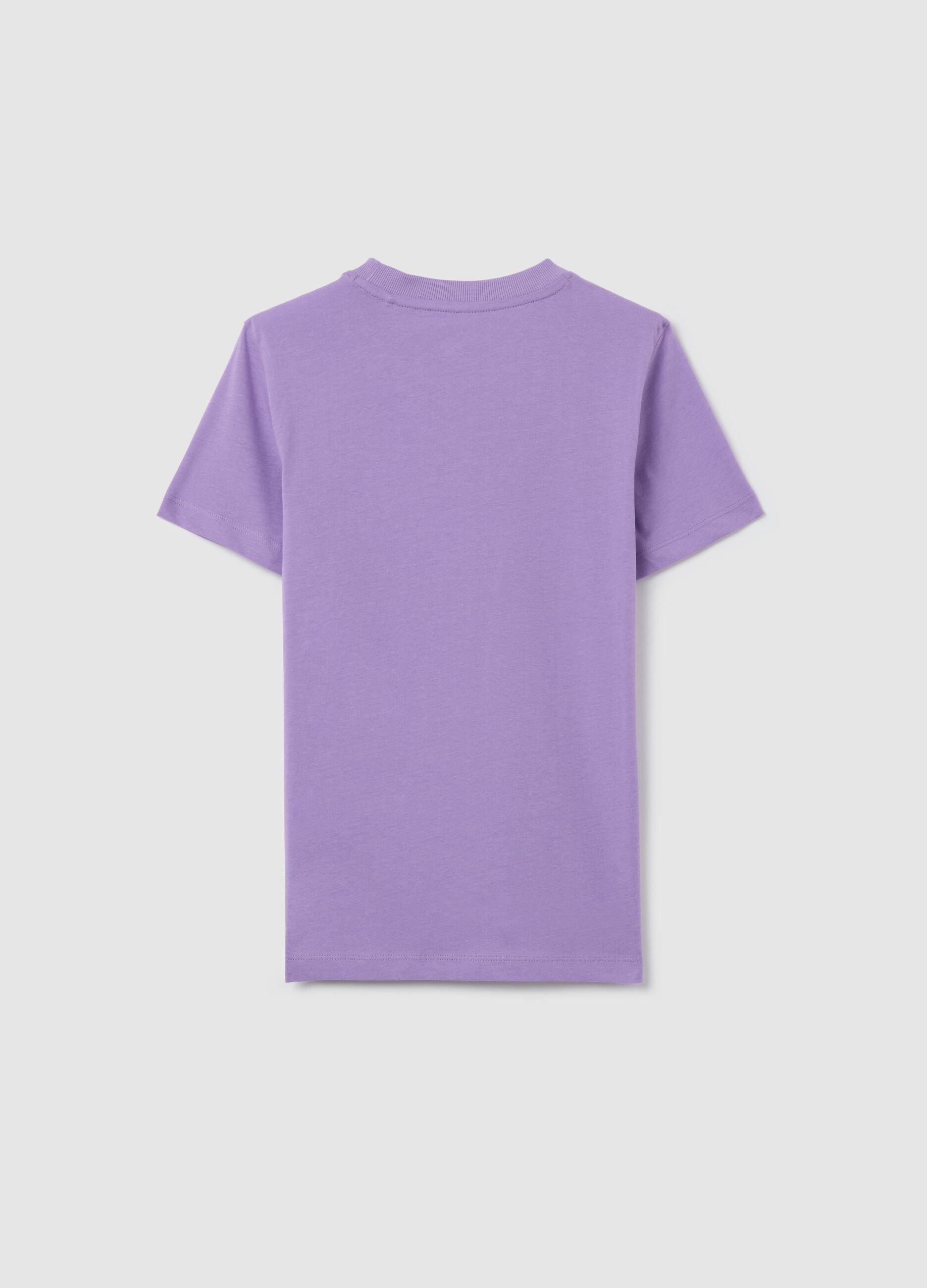 T-shirt viola in cotone bio con stampa lettering