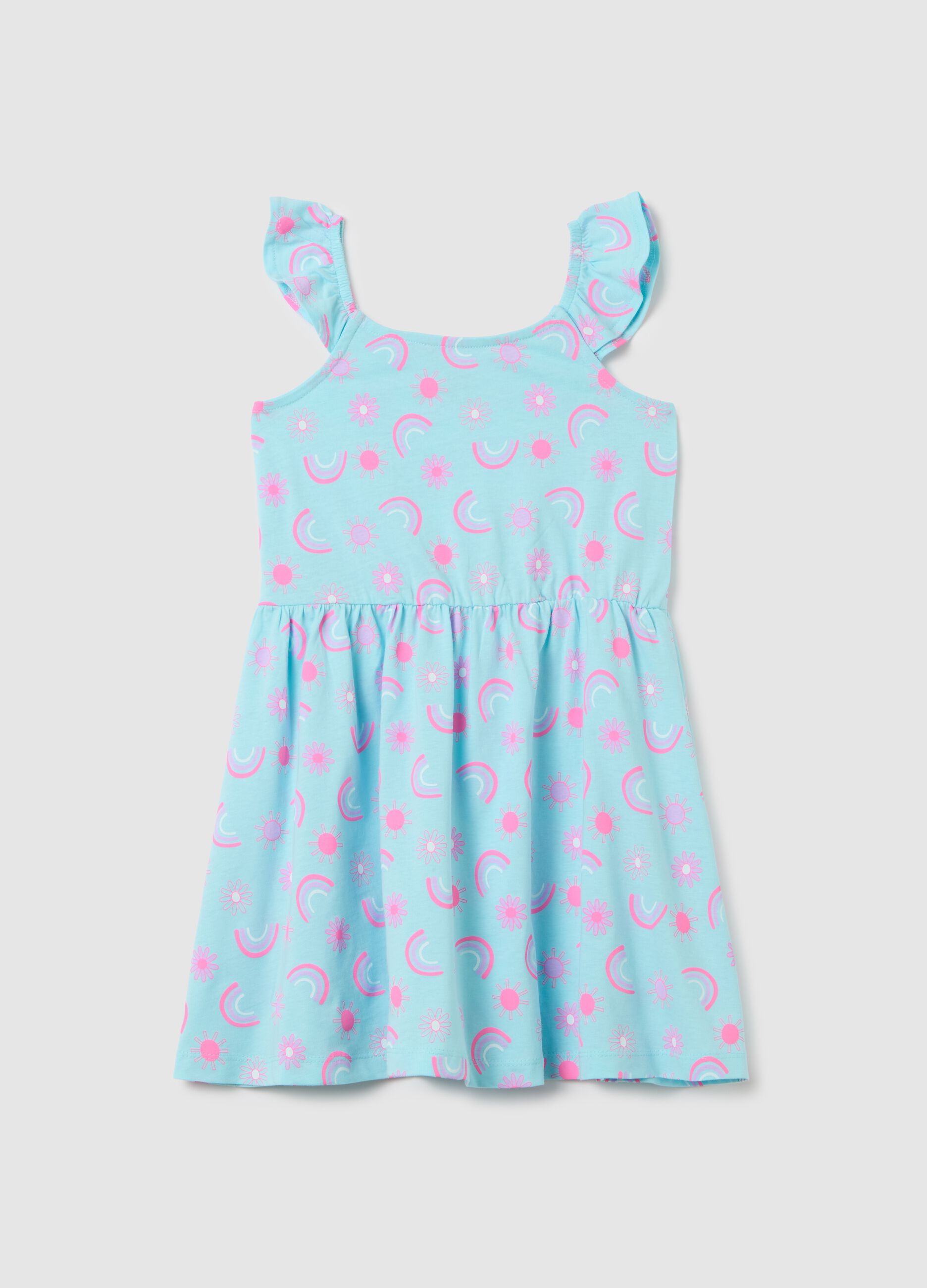 Multicoloured pure cotton dress for girls with pattern