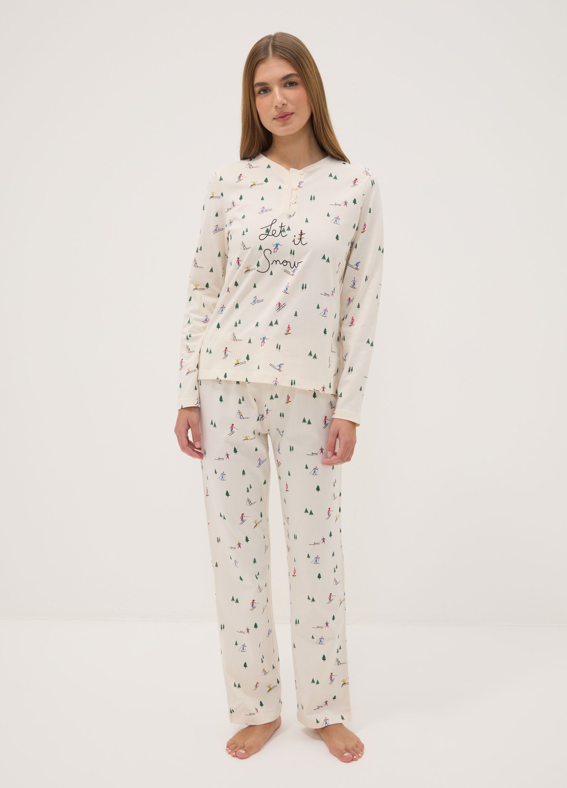 White pure cotton jersey pyjamas, regular fit
