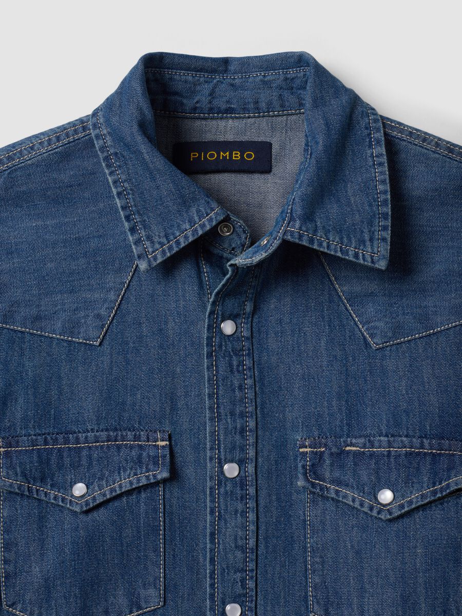 Blue pure cotton denim shirt, regular fit_2