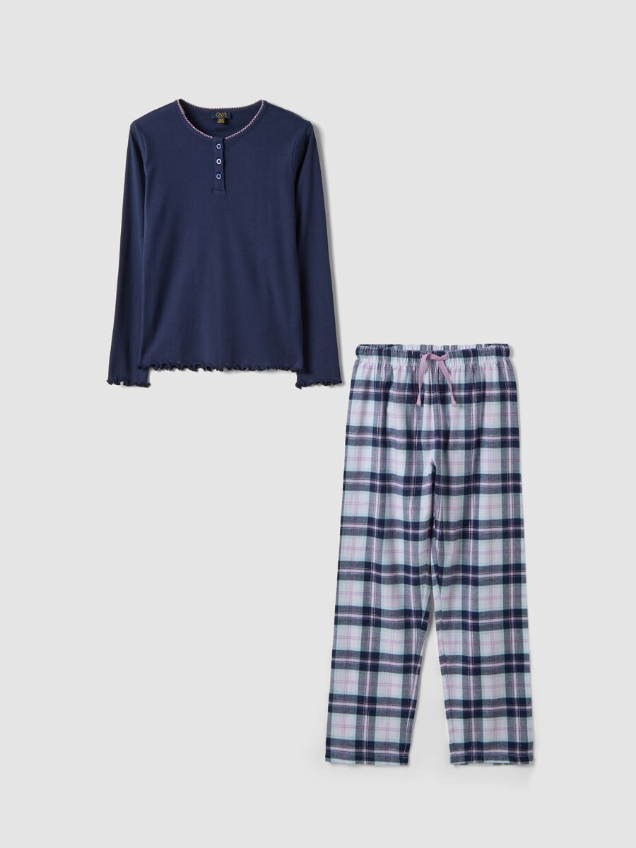 White and blue organic cotton checked pyjamas_0