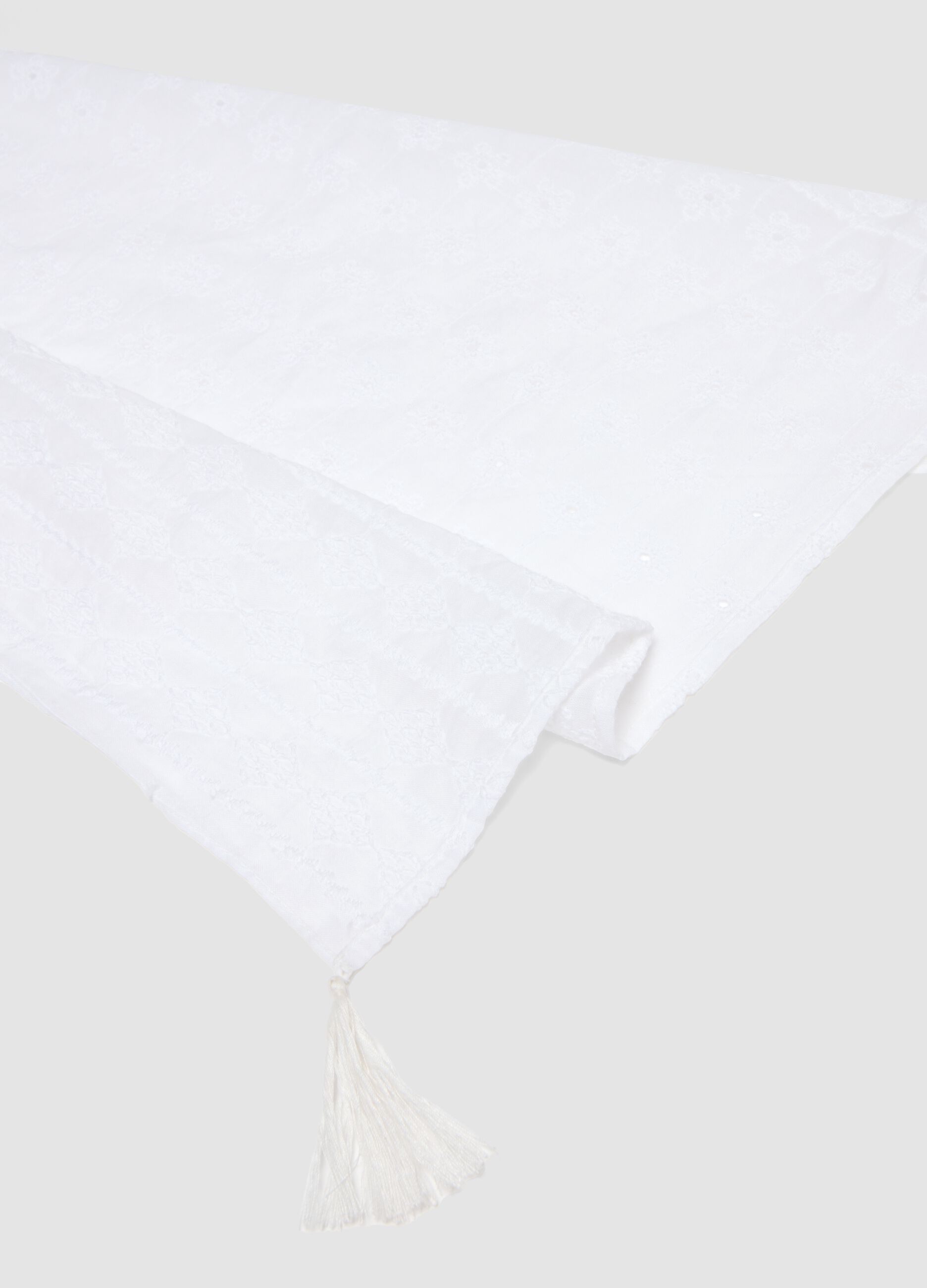 White pure cotton scarf with tassels