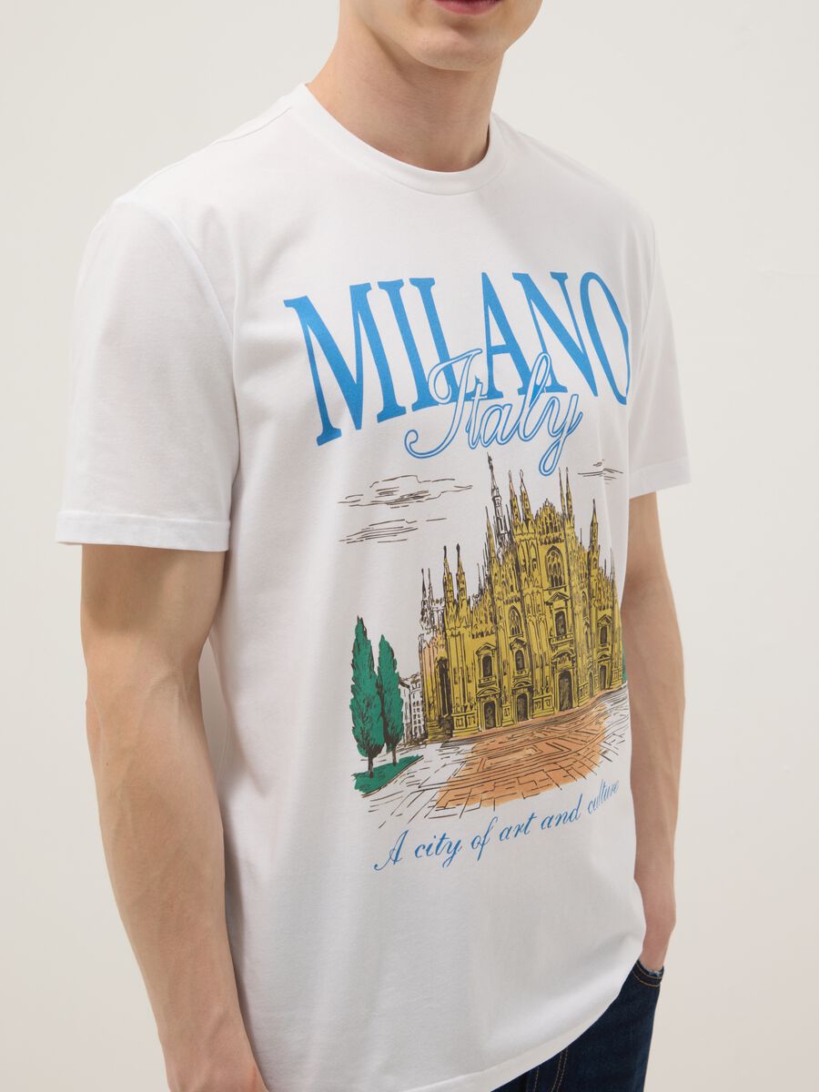 White pure cotton T-shirt with front print, regular fit_2