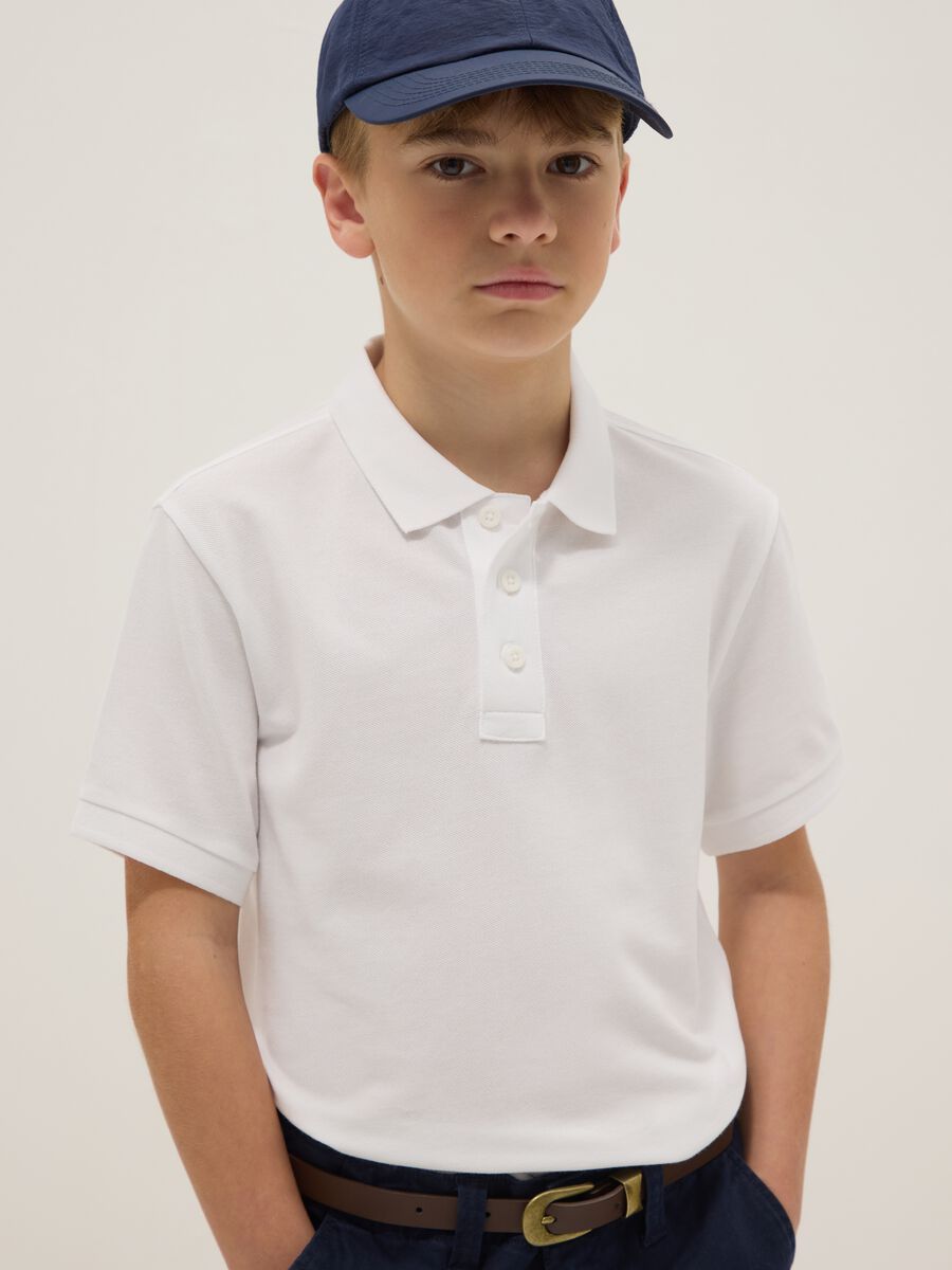 Polo in puro cotone biologico bianca da ragazzo regular fit_0