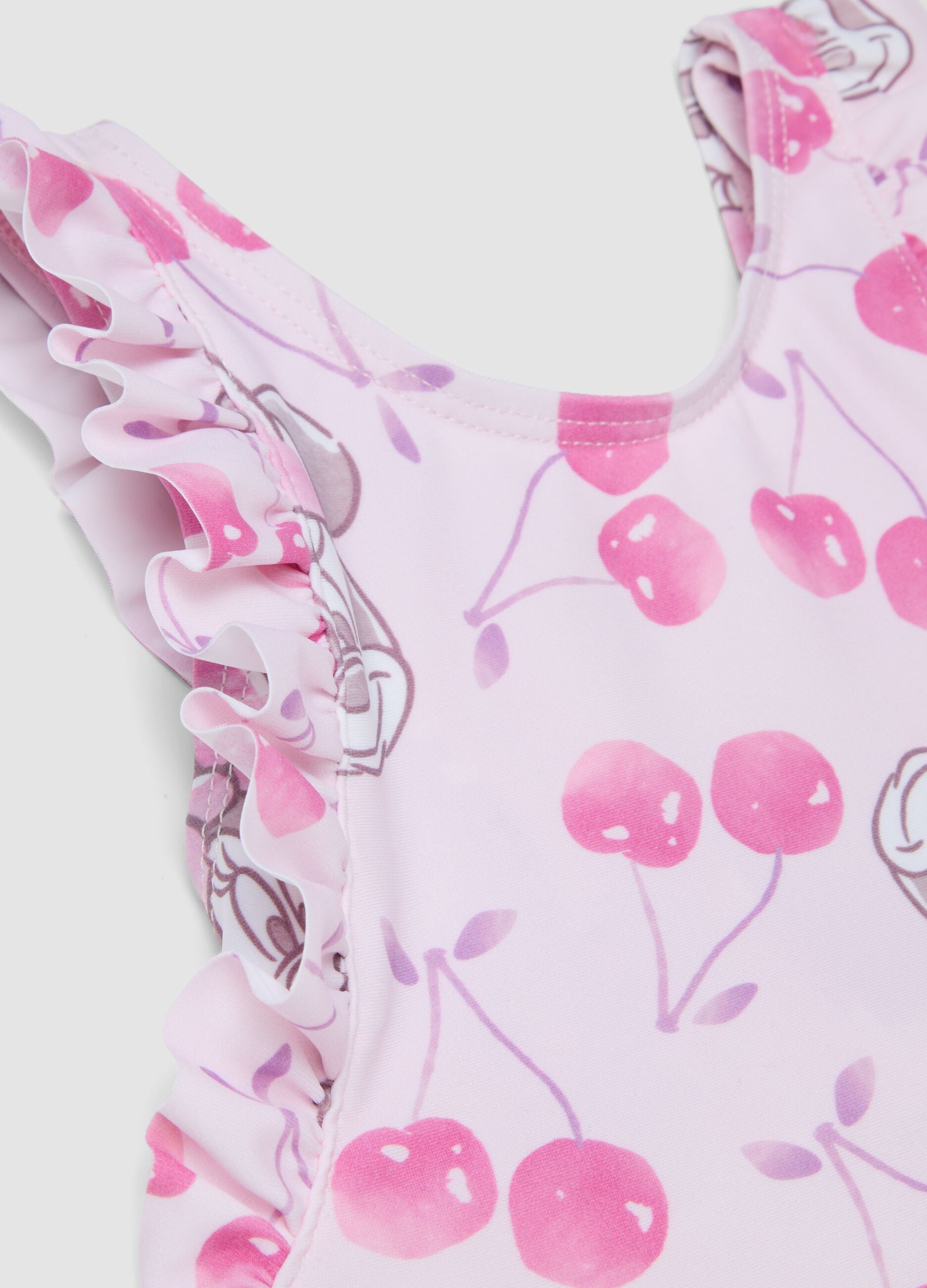 Pink Minnie print ruffle one-piece swimsuit for baby girls