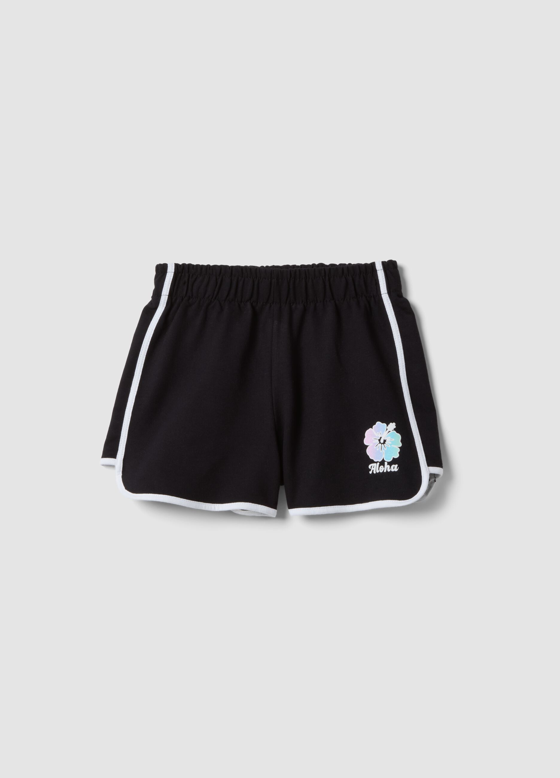 Black cotton-blend shorts with elasticated waist