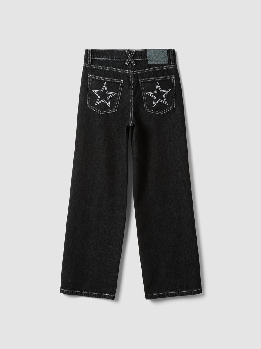 Jeans neri straight fit in puro cotone con stella per ragazza_1