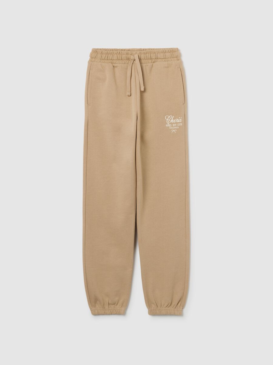 Girls' beige jogger trousers in cotton blend regular fit_0