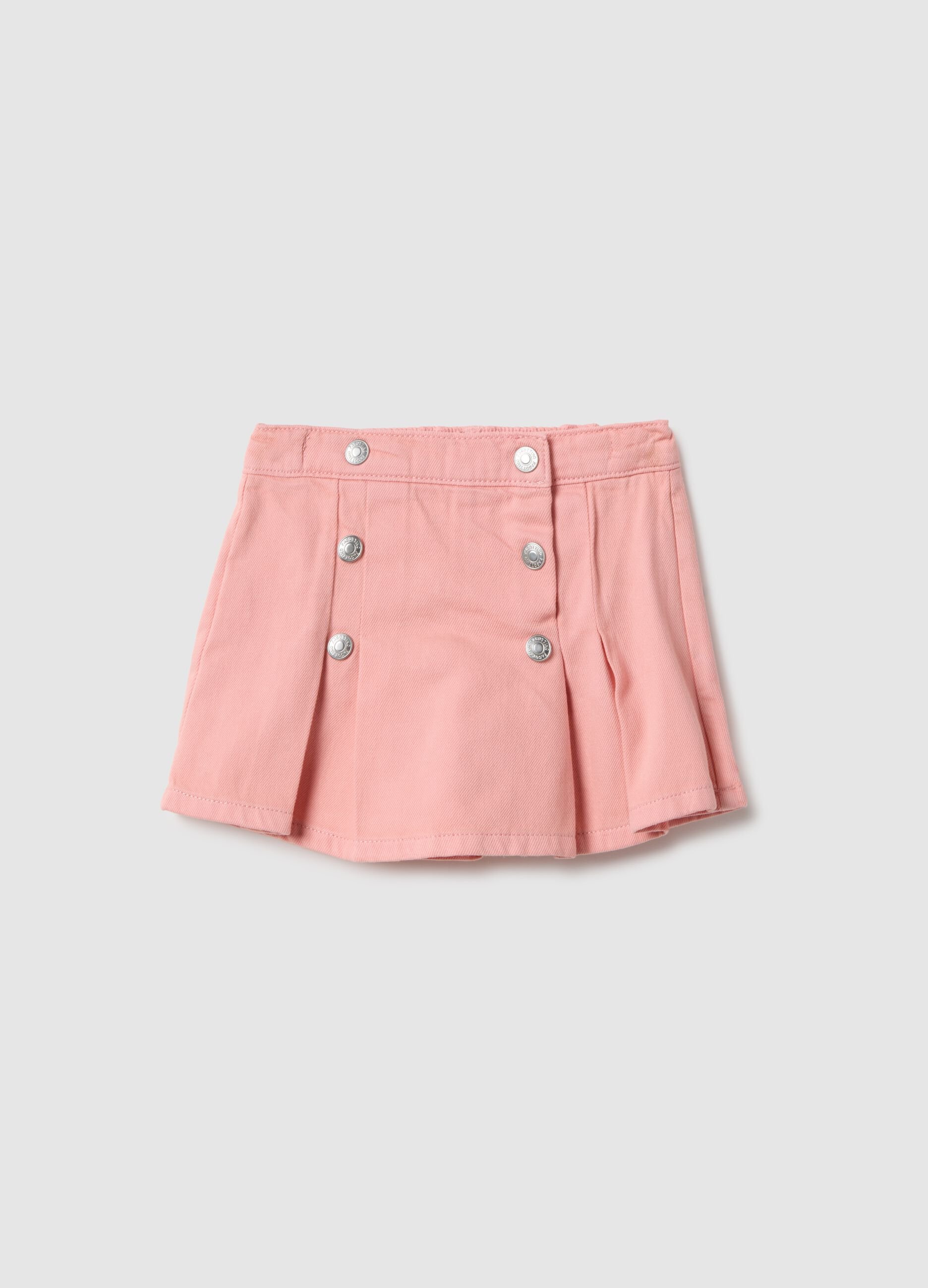 Pink pure cotton regular fit skirt with buttons for girls