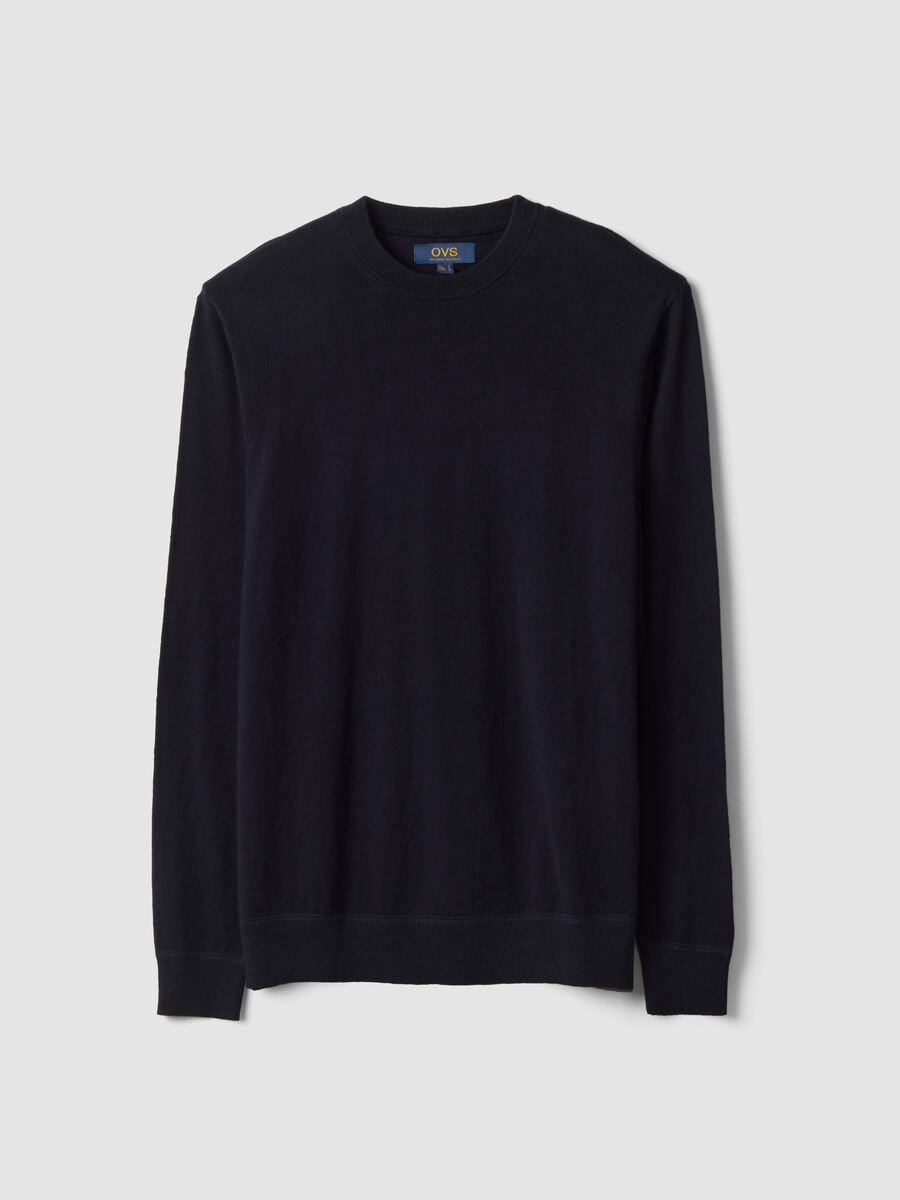 Blue cotton and cashmere blend crew-neck jumper_0