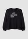 Black pure cotton sweatshirt with front slogan, relaxed fit, for girls_3