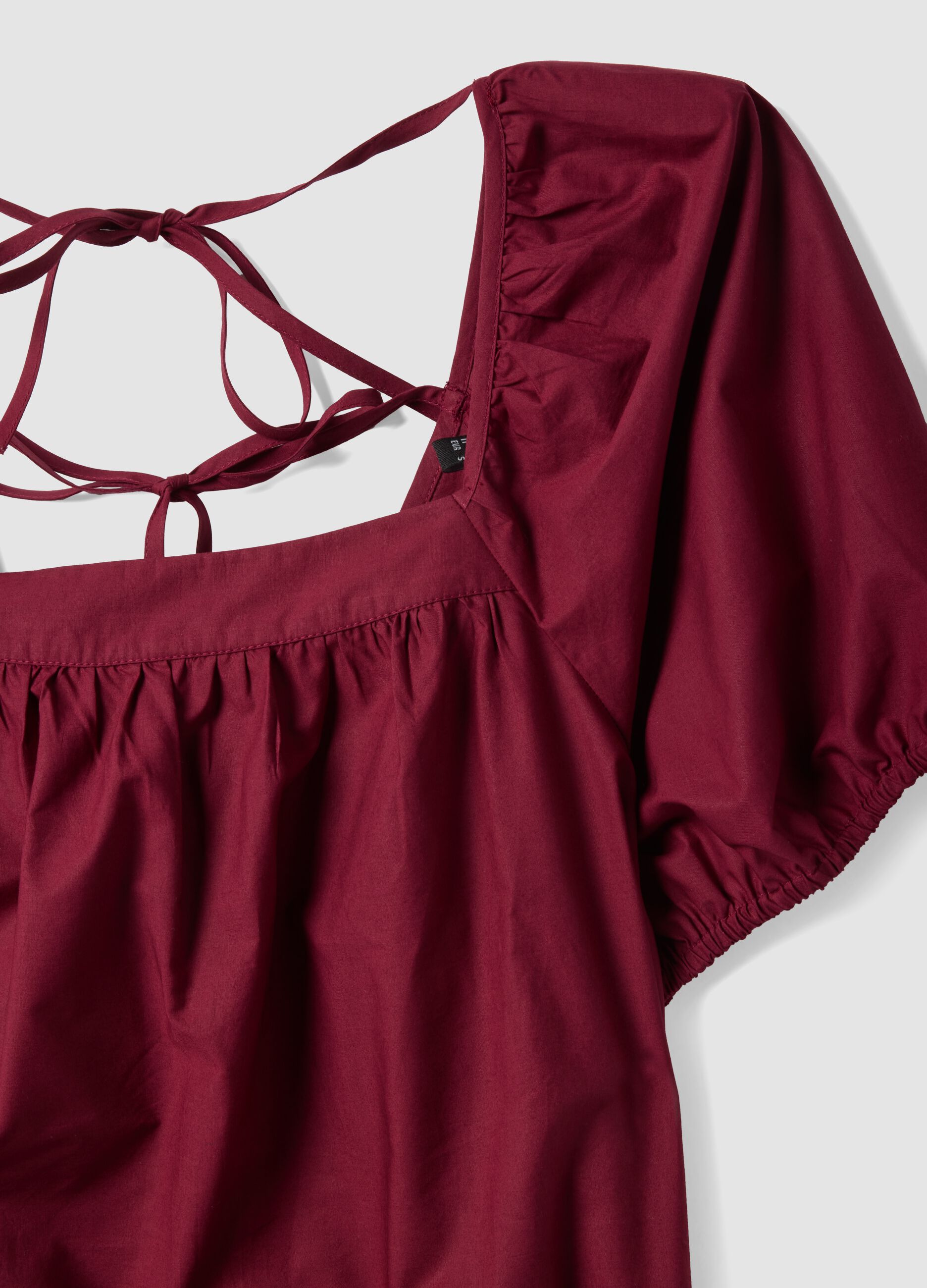 Red pure cotton midi dress with belt