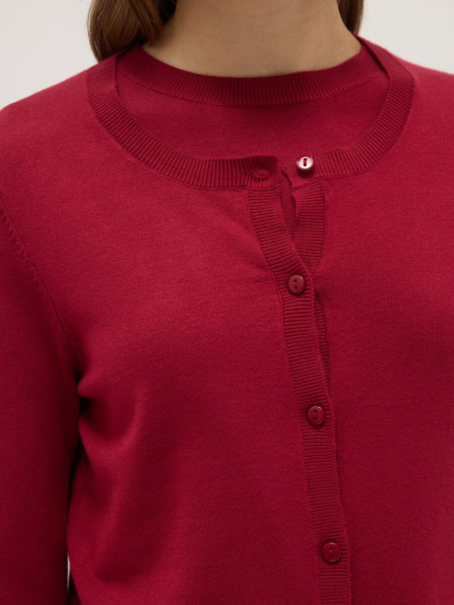 Regular fit red crew neck cardigan_3