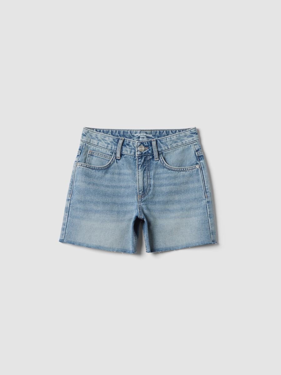 Shorts denim blu in puro cotone da ragazza straight fit_3