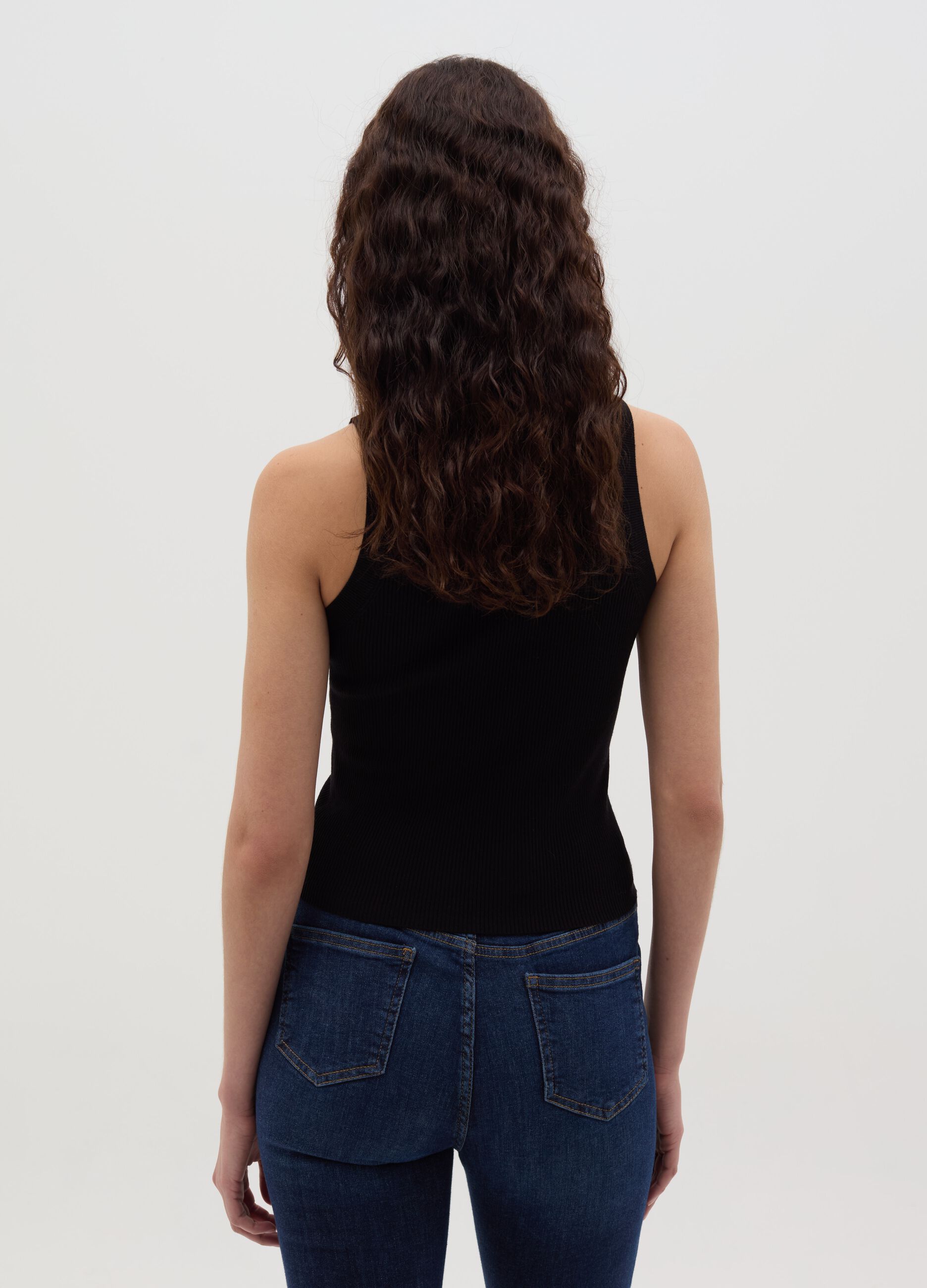 Ribbed tank top with halter neck