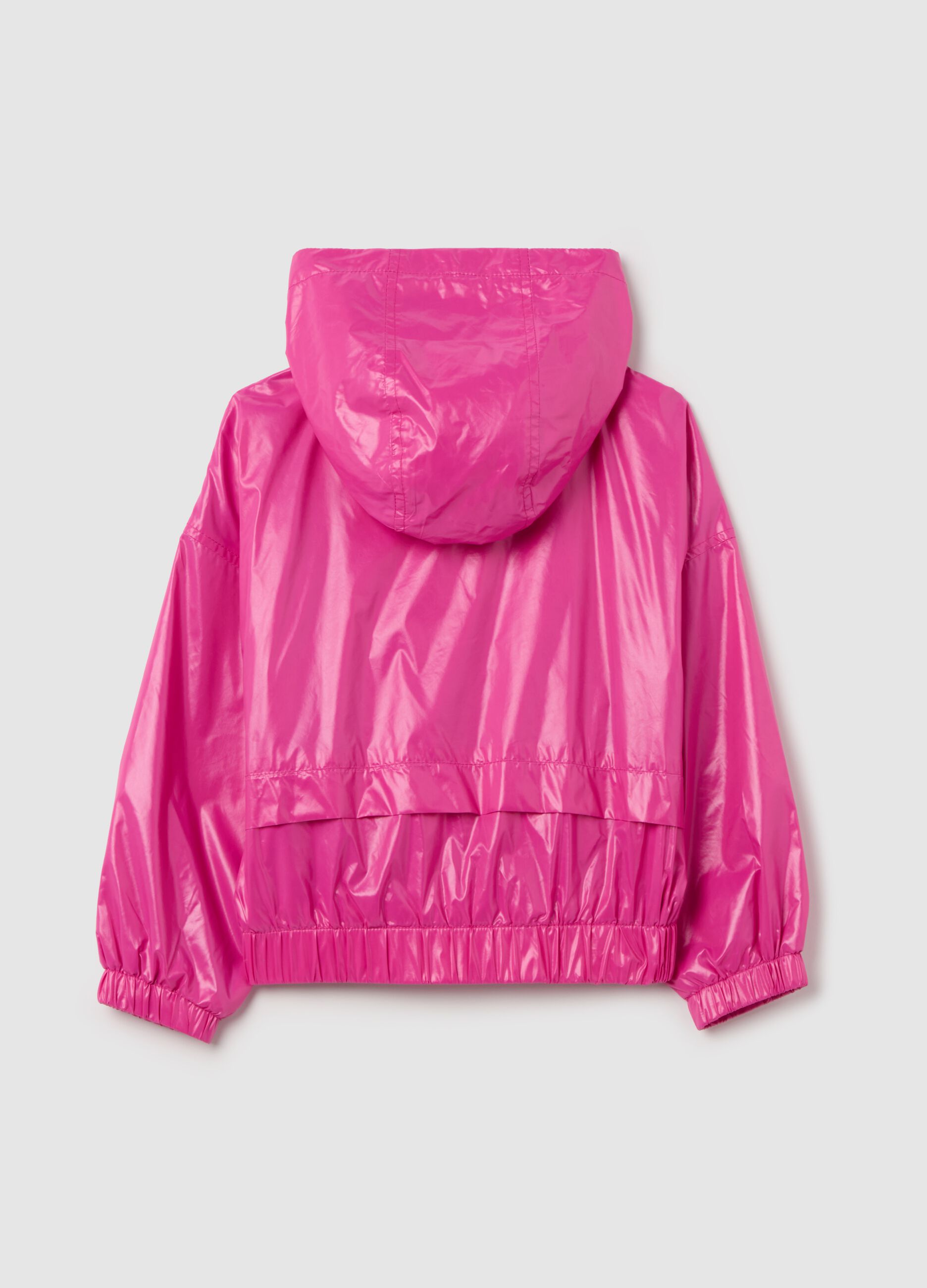 Shiny waterproof jacket with hood