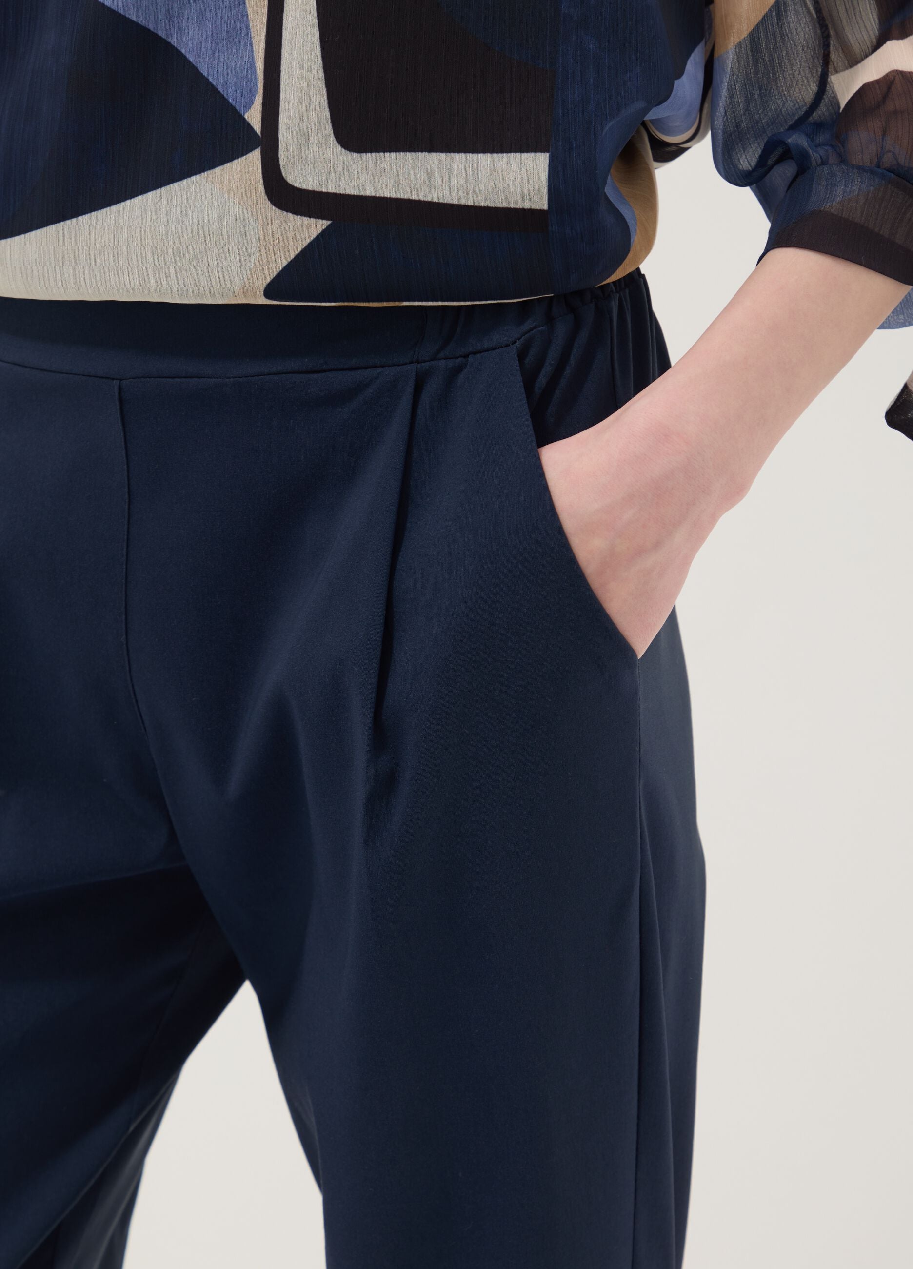 Blue stretch viscose trousers, regular fit