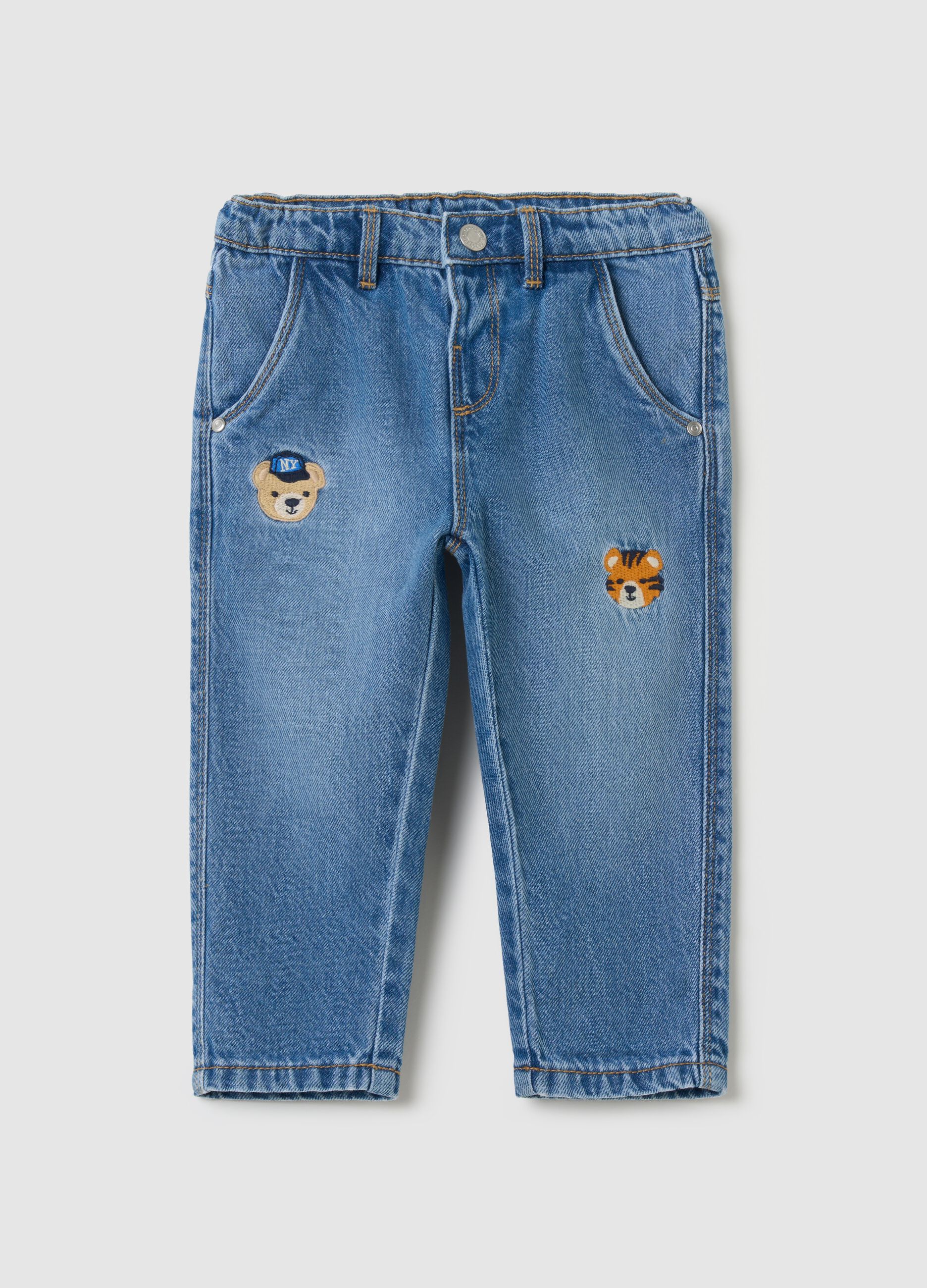 Cotton jeans with pockets and embroidery