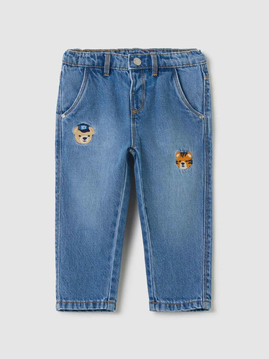 Cotton jeans with pockets and embroidery_0
