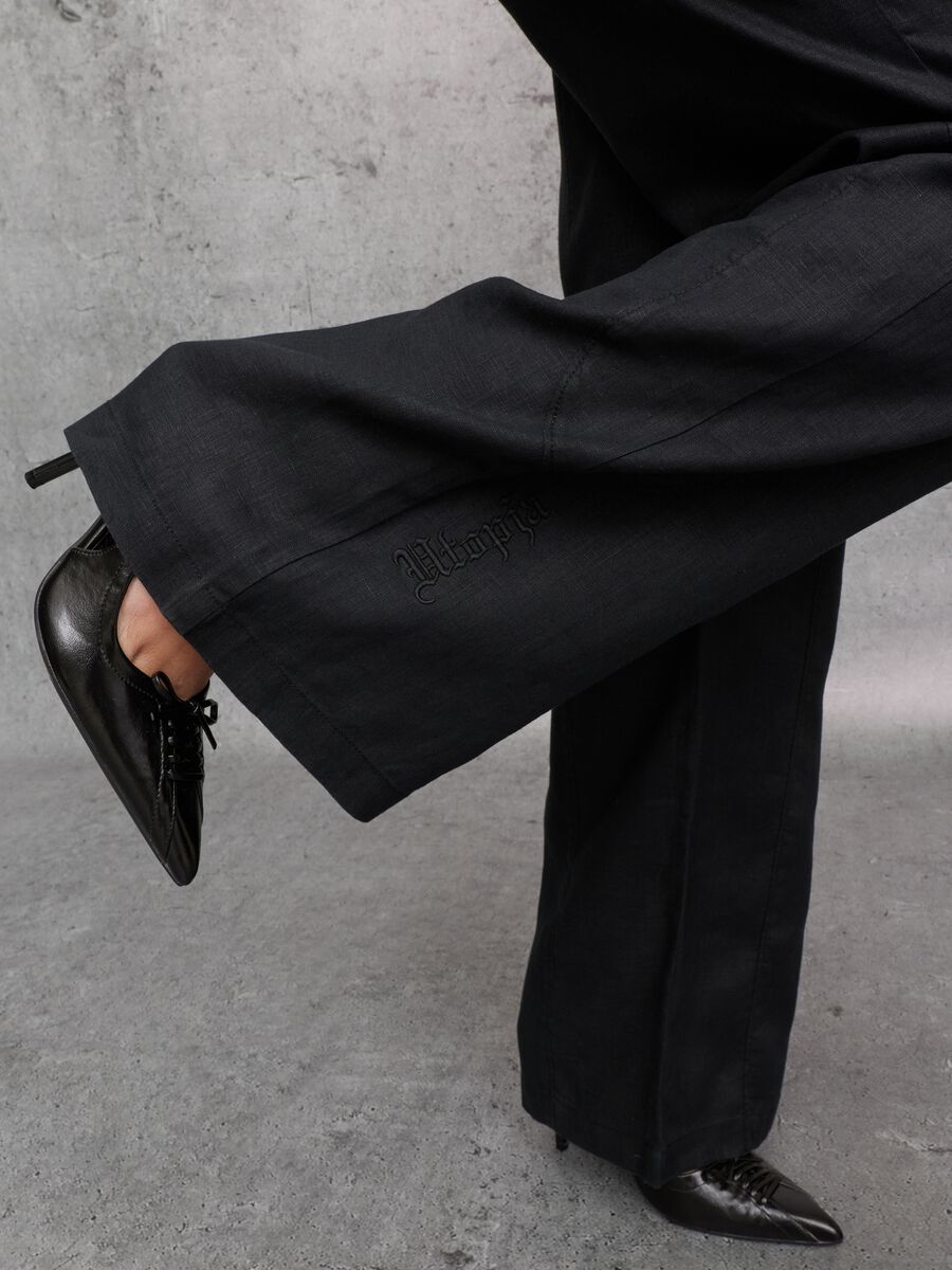 100% Linen Wide-Leg Trousers Black_3