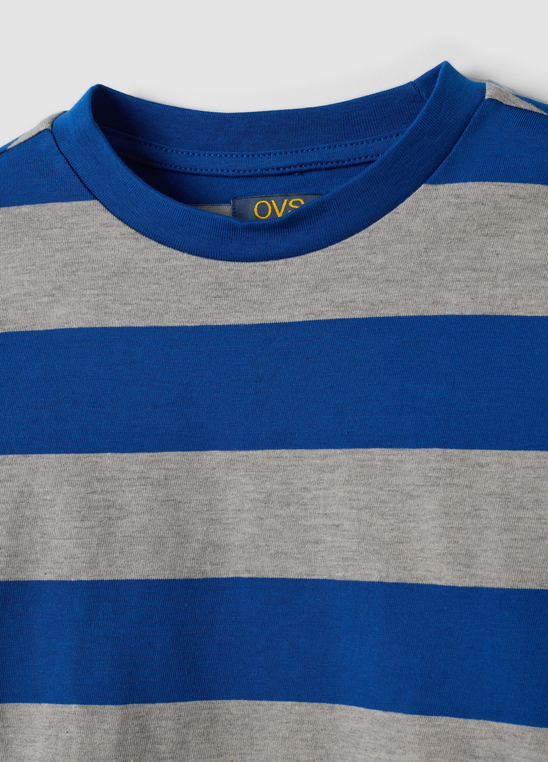 Multicoloured striped pure cotton crew-neck T-shirt for boys