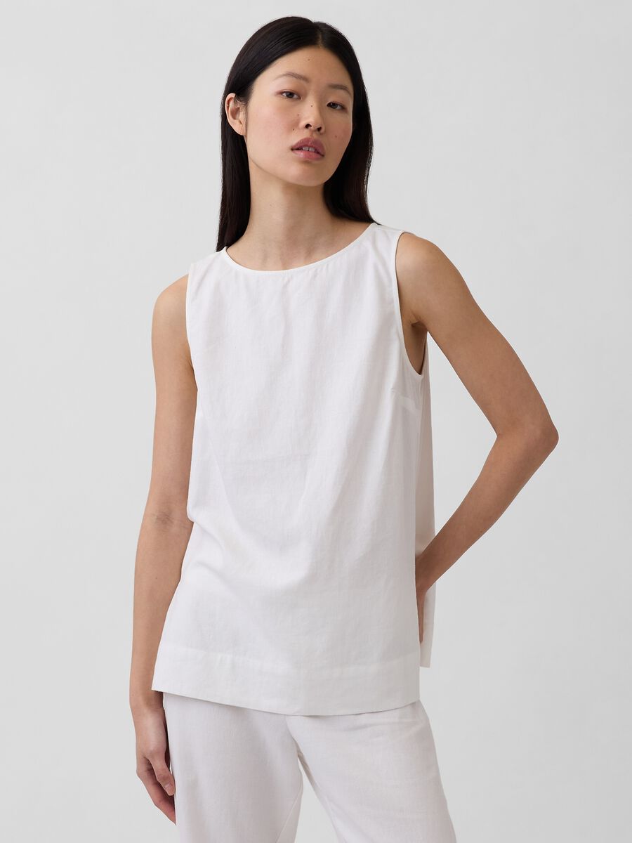 Sleeveless linen-blend top_0