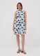 White stretch cotton dress with floral print, regular fit_0
