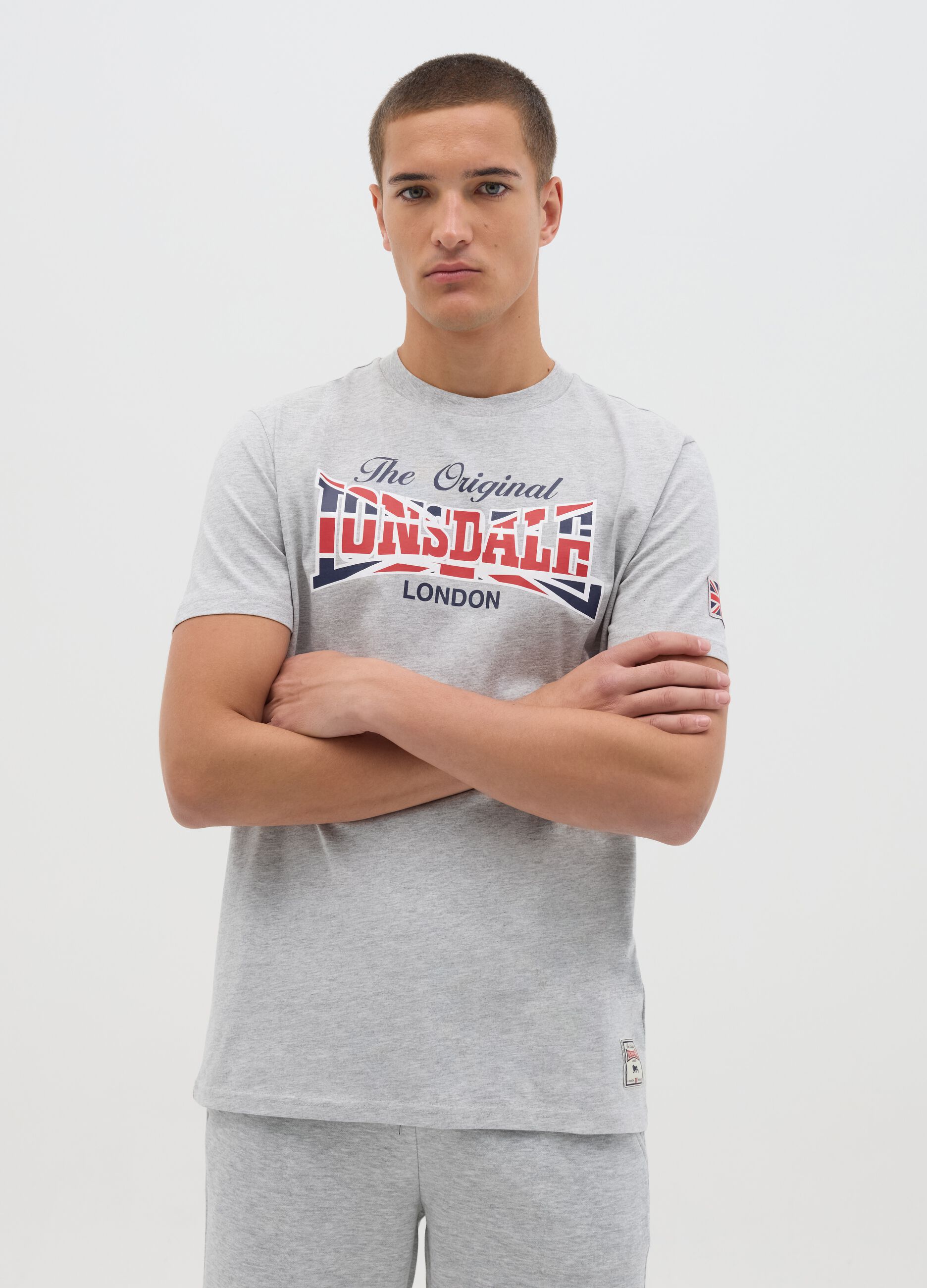 Gray short sleeve Lonsdale T-shirt with print
