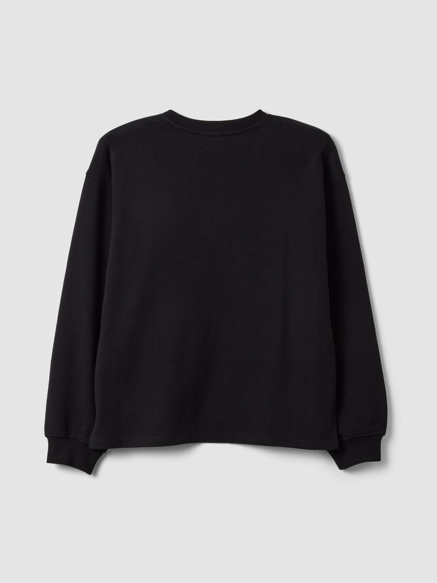 Felpa nera in puro cotone con scritta frontale relaxed fit per ragazza_1