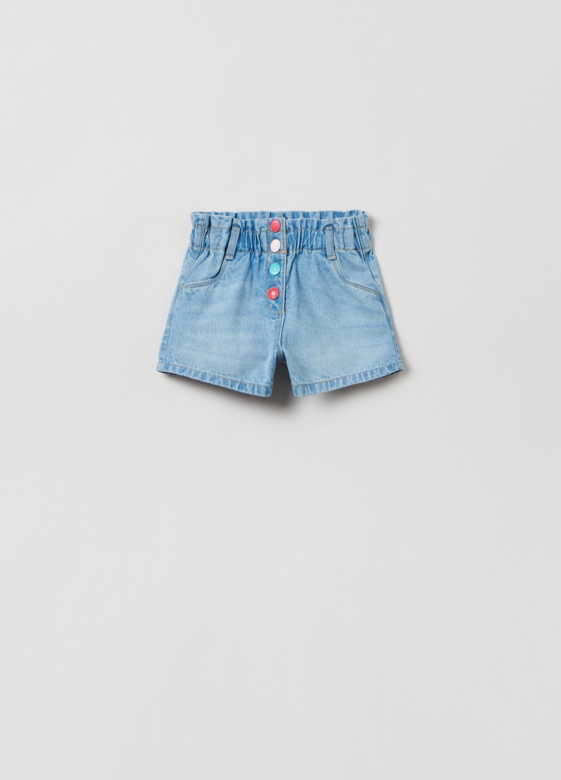 Denim shorts with multicoloured buttons