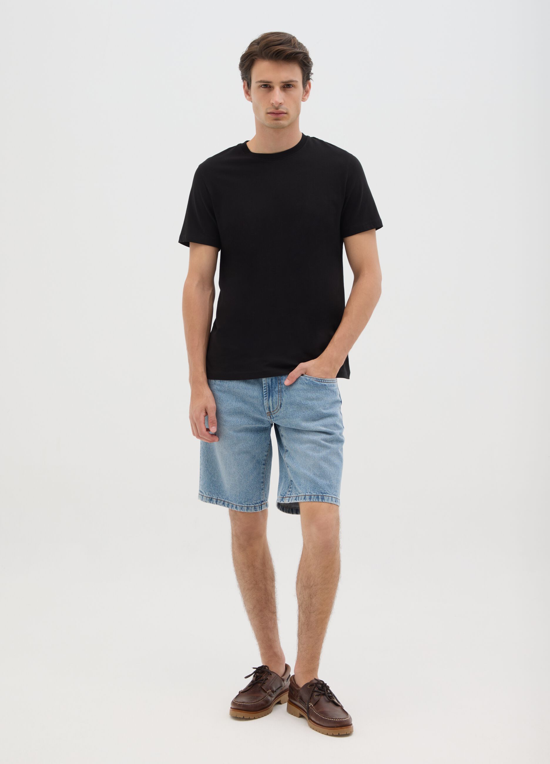 Men's Grey Denim Pure Cotton Slim Fit Shorts