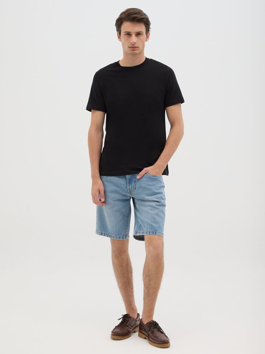 Men's Grey Denim Pure Cotton Slim Fit Shorts_0