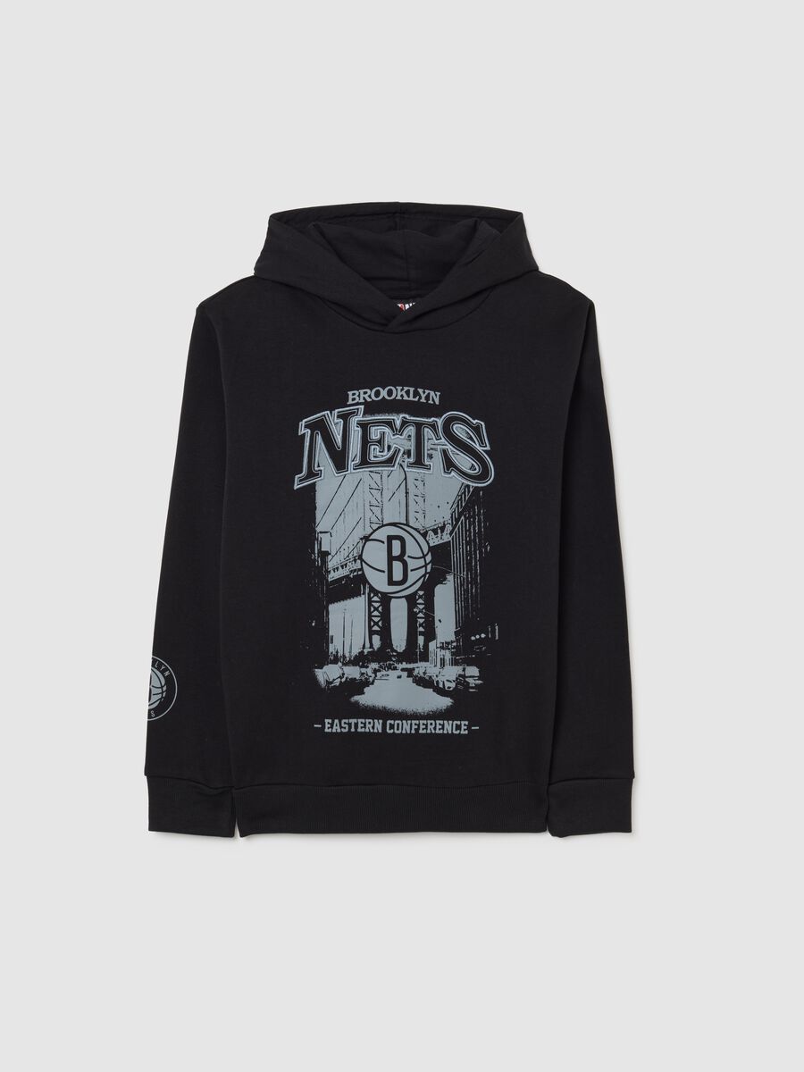 Felpa da ragazzo in misto cotone nera regular fit con cappuccio_0