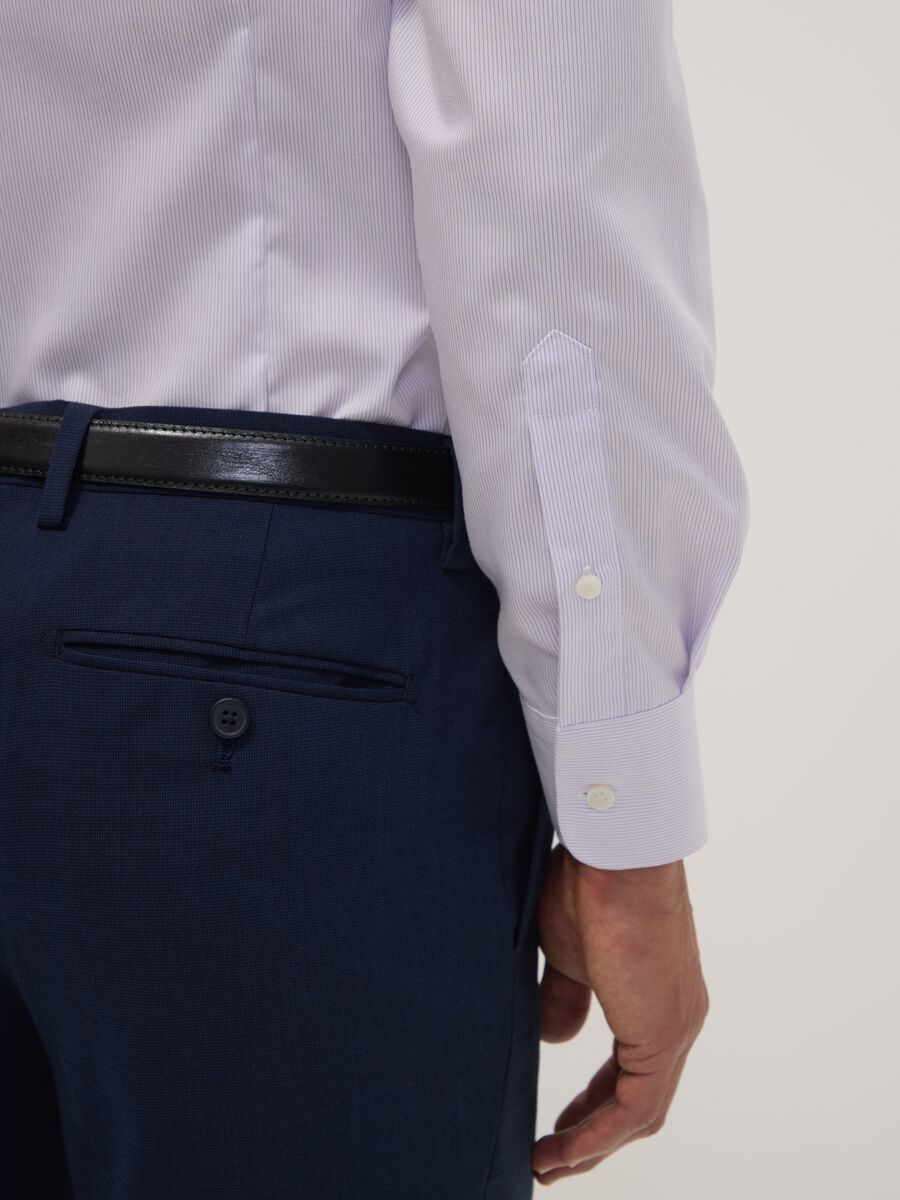Camicia bianca a righe in puro cotone con collo francese slim fit no iron_2